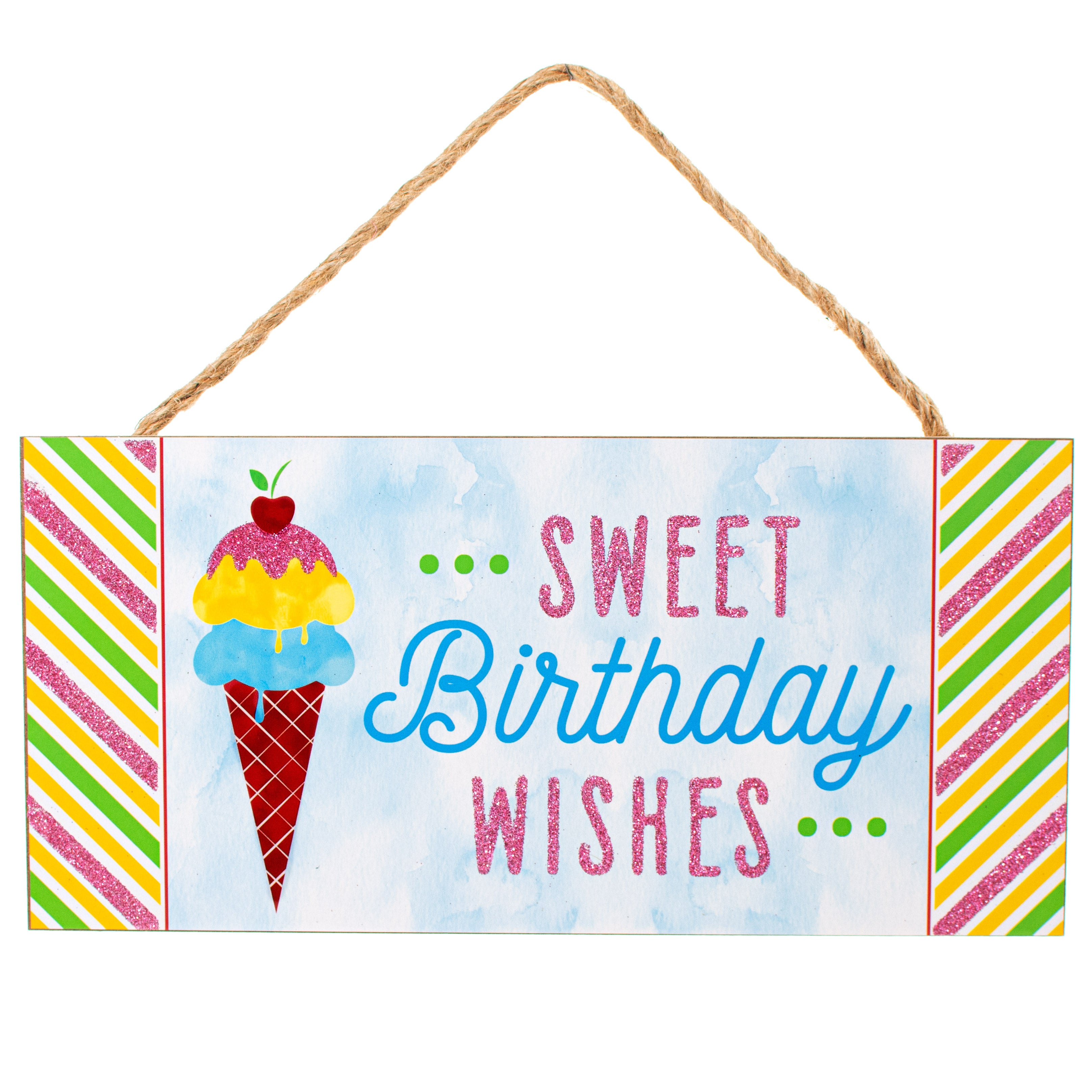 12" Glitter Wooden Sign: Birthday Wishes Item Number: AP8812