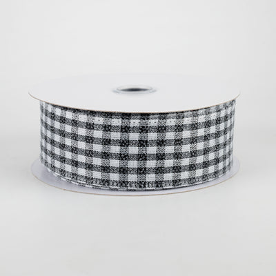 1.5" Glitter Woven Gingham Check Ribbon: Black (10 Yards)