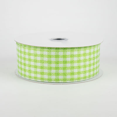 1.5" Glitter Woven Gingham Check Ribbon: Lime Green (10 Yards)