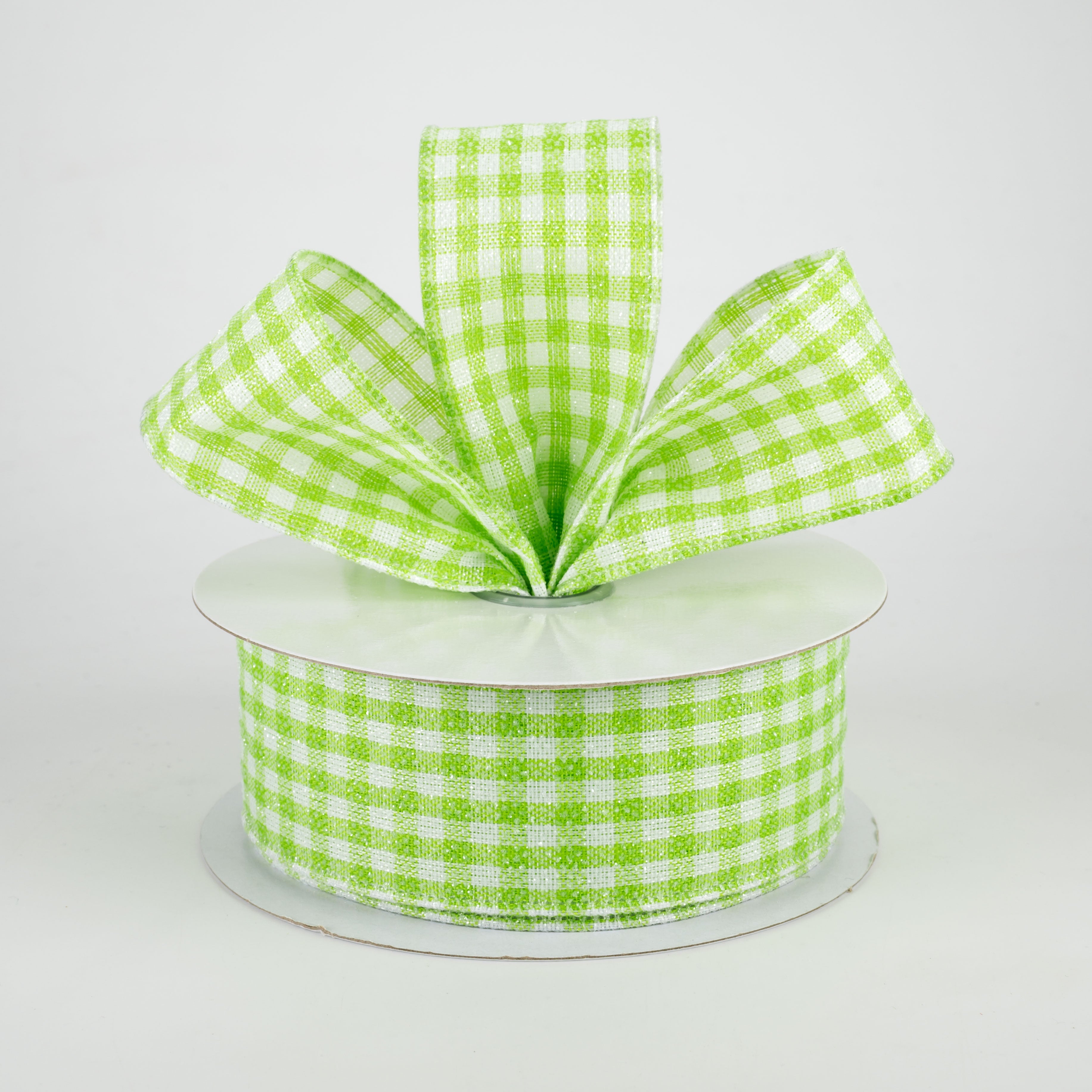 1.5" Glitter Woven Gingham Check Ribbon: Lime Green (10 Yards) Lifestyle Photo