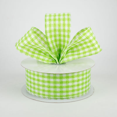 1.5" Glitter Woven Gingham Check Ribbon: Lime Green (10 Yards) Lifestyle Photo