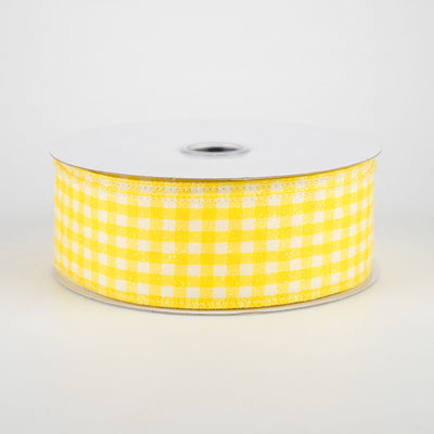 1.5" Glitter Woven Gingham Check Ribbon: Yellow (10 Yards)