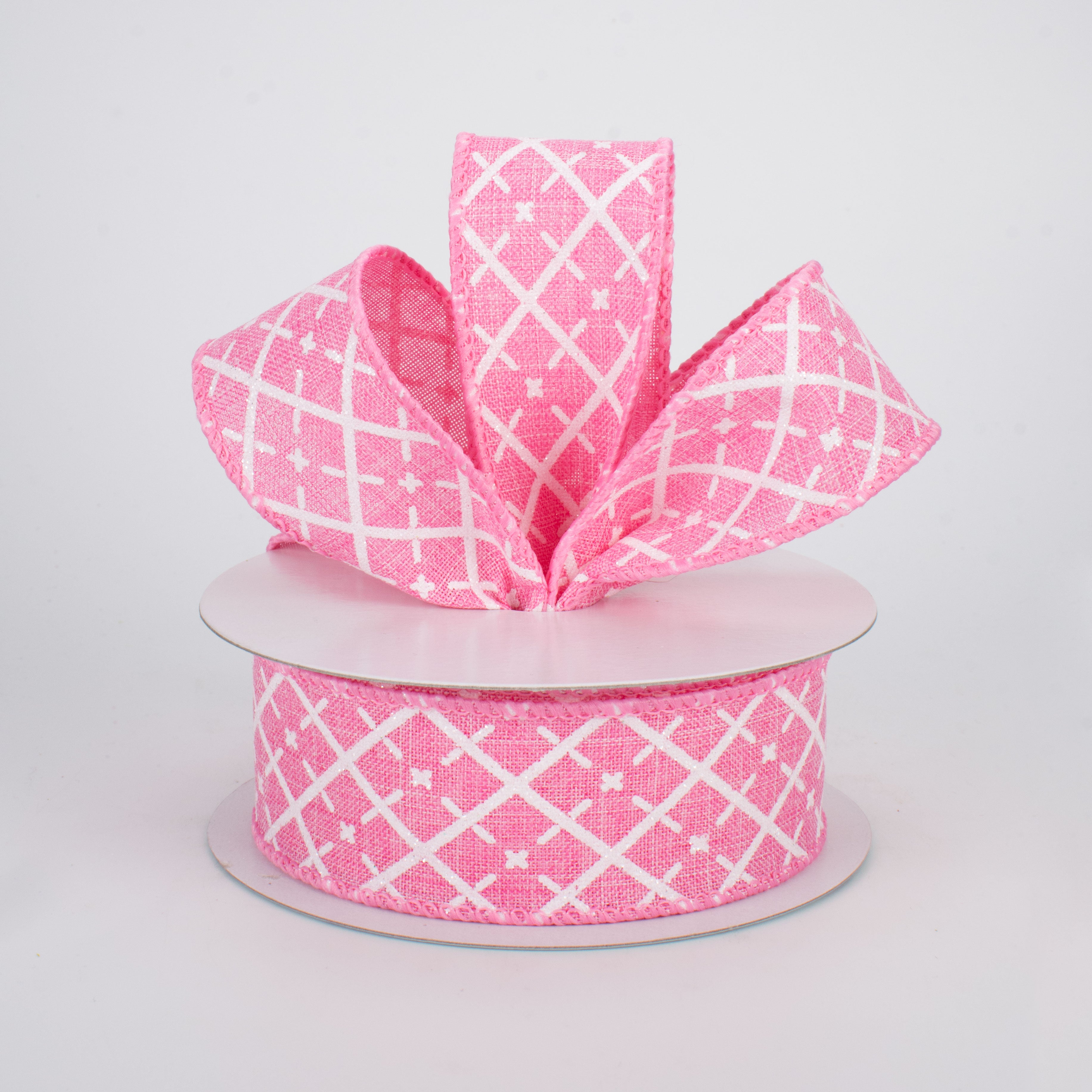1.5" Glittered Argyle Ribbon: Pink & White (10 Yards) Lifestyle Photo