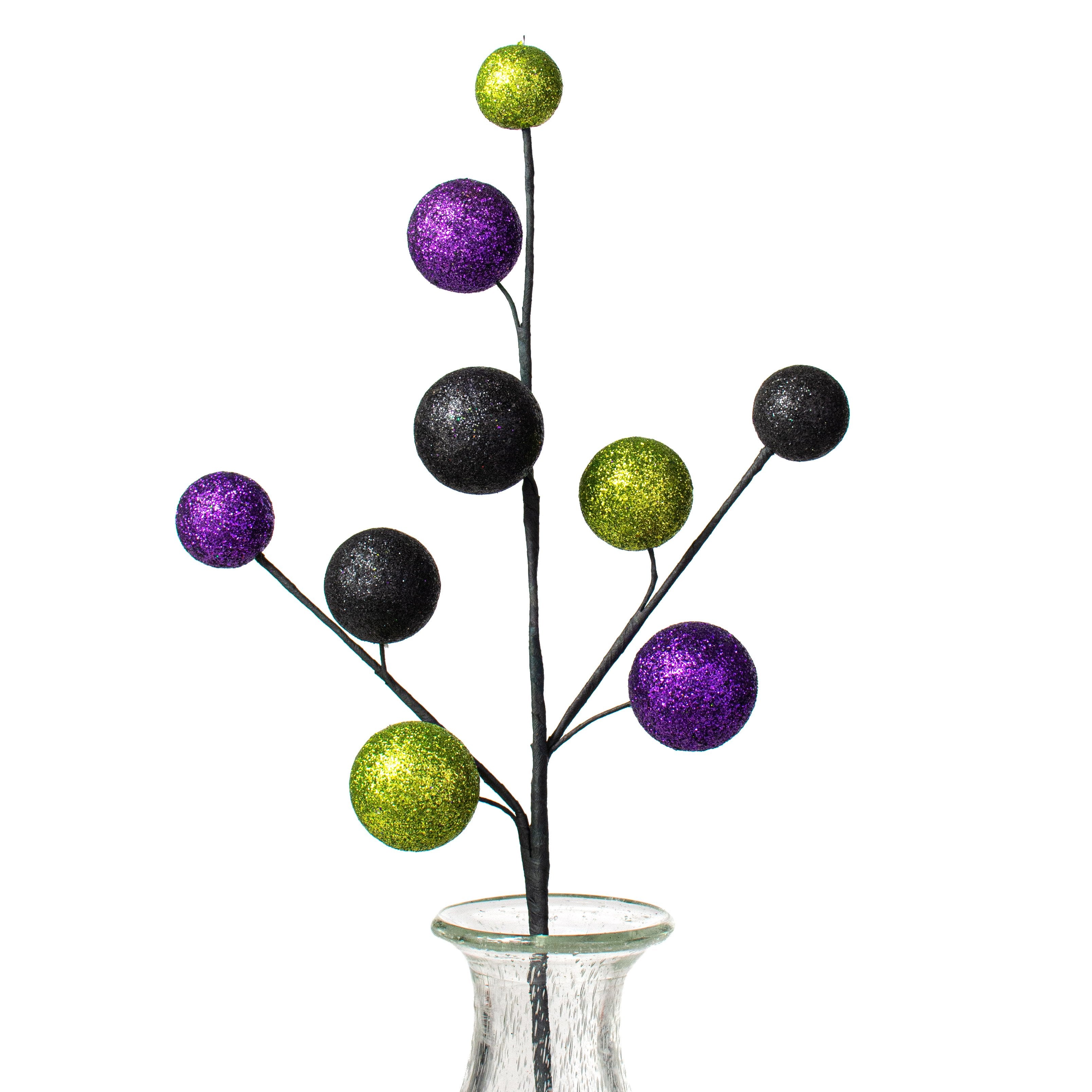 21" Glittered Ball Spray: Lime Green, Purple & Black Item Number: XS5739MH