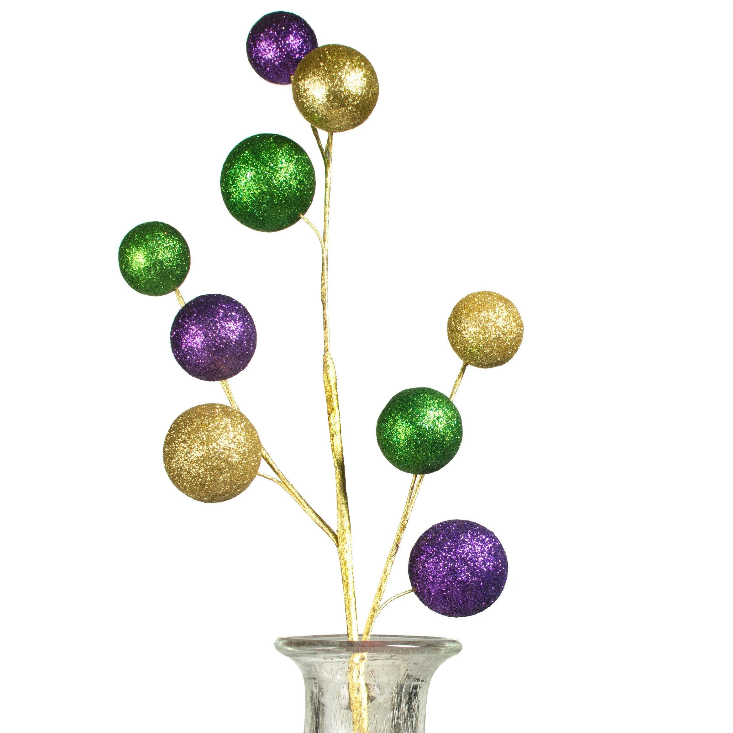 21" Glittered Ball Spray: Purple, Green, Gold Item Number: HG3138