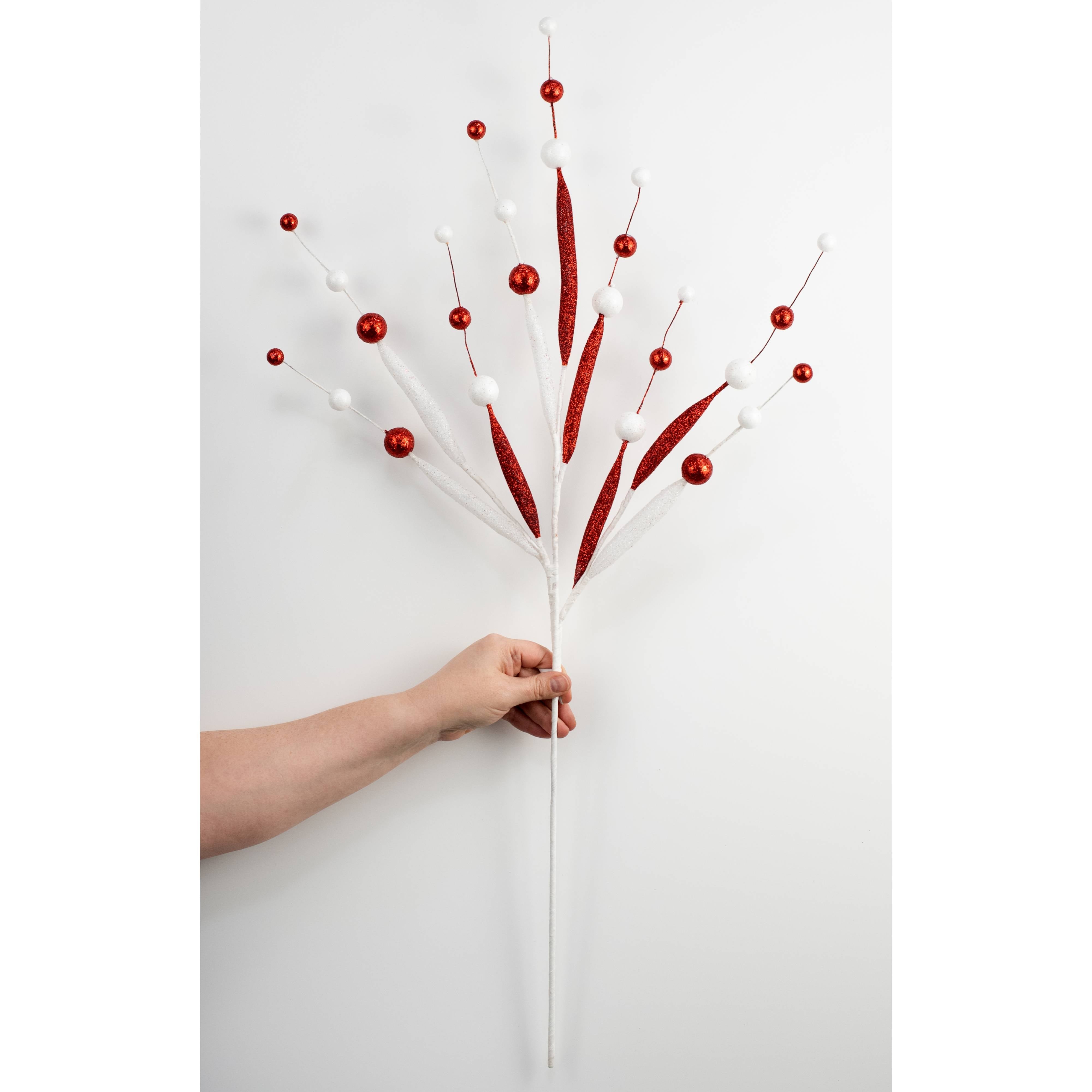 32" Glittered Ball & Tube Spray: Red & White detail photo 3