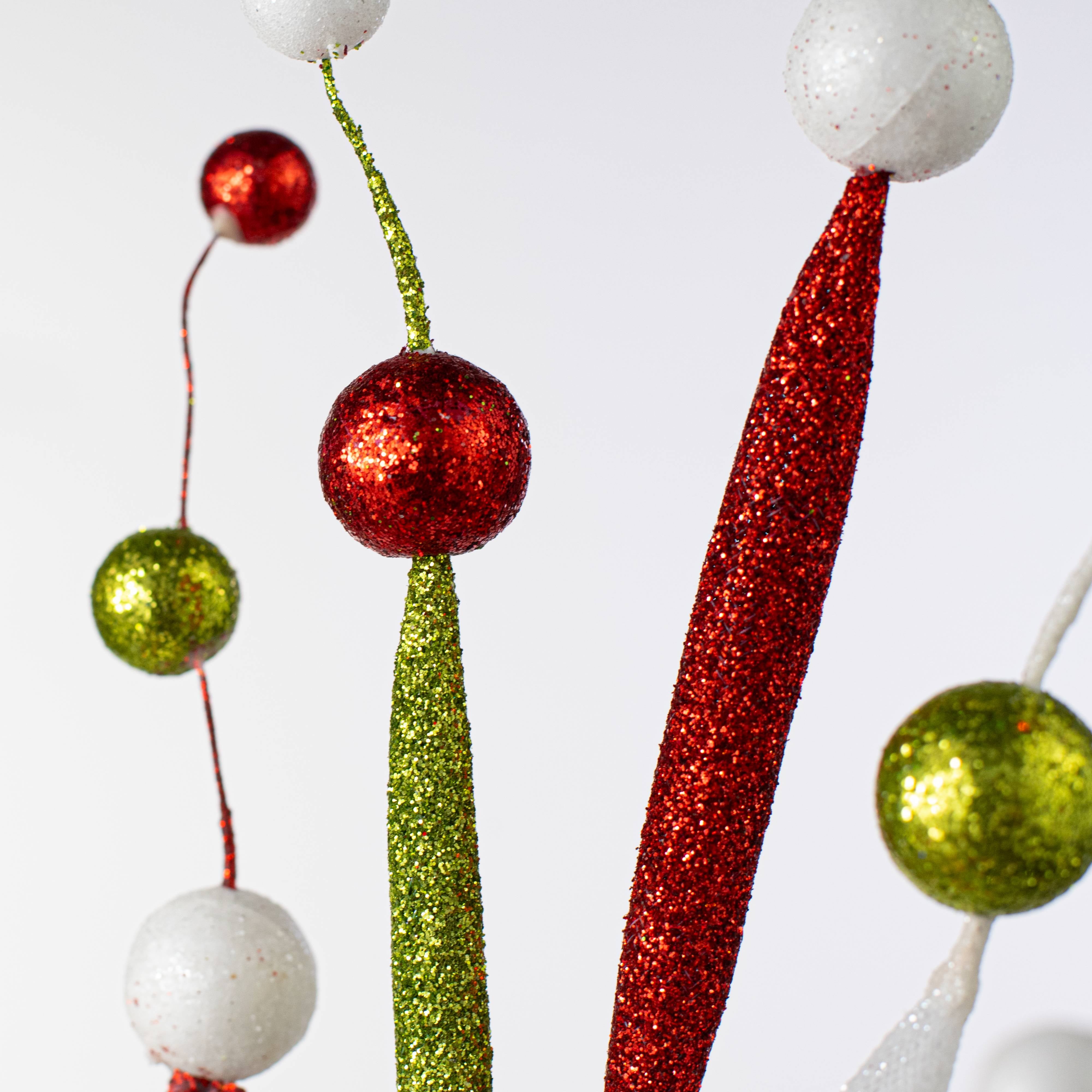 32" Glittered Ball & Tube Spray: Red, White & Lime Lifestyle Photo