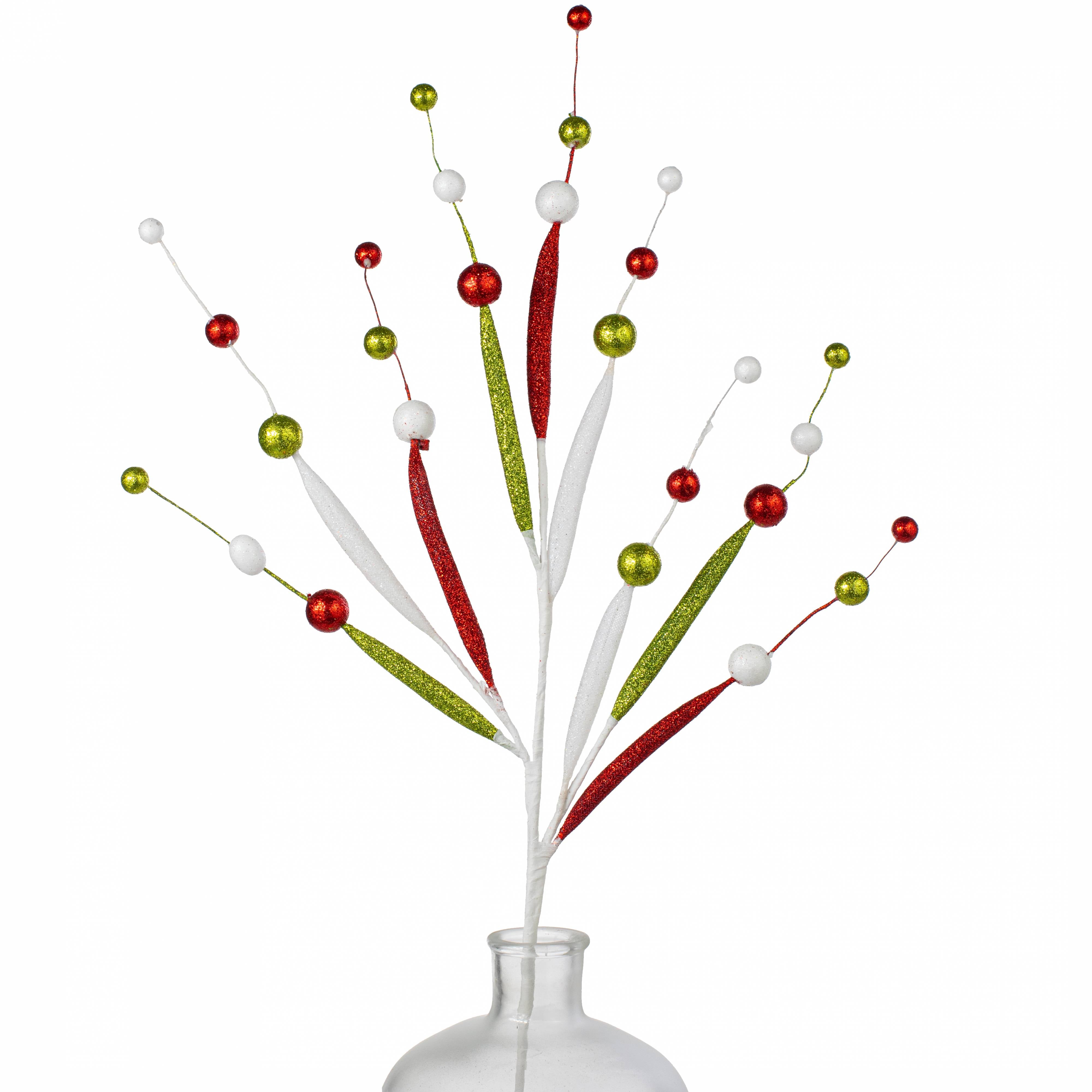 32" Glittered Ball & Tube Spray: Red, White & Lime Item Number: 64521-RDGNWT