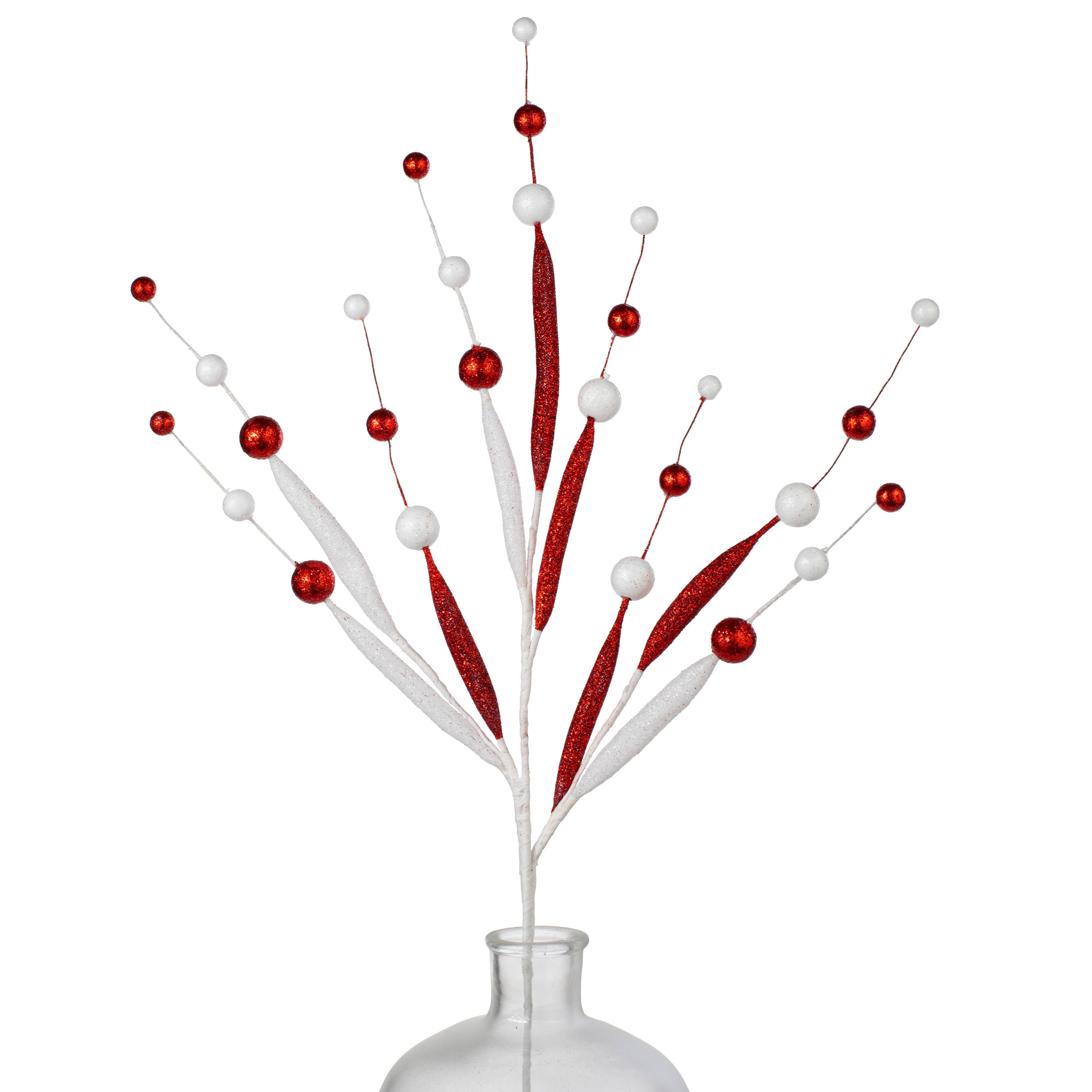 32" Glittered Ball & Tube Spray: Red & White Item Number: 64521-WTRD