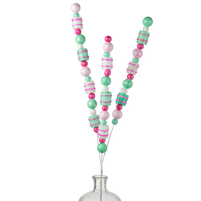31" Glittered Balls & Striped Cylinders Spray: Pink & Green Item Number: 64510-PKGNWT