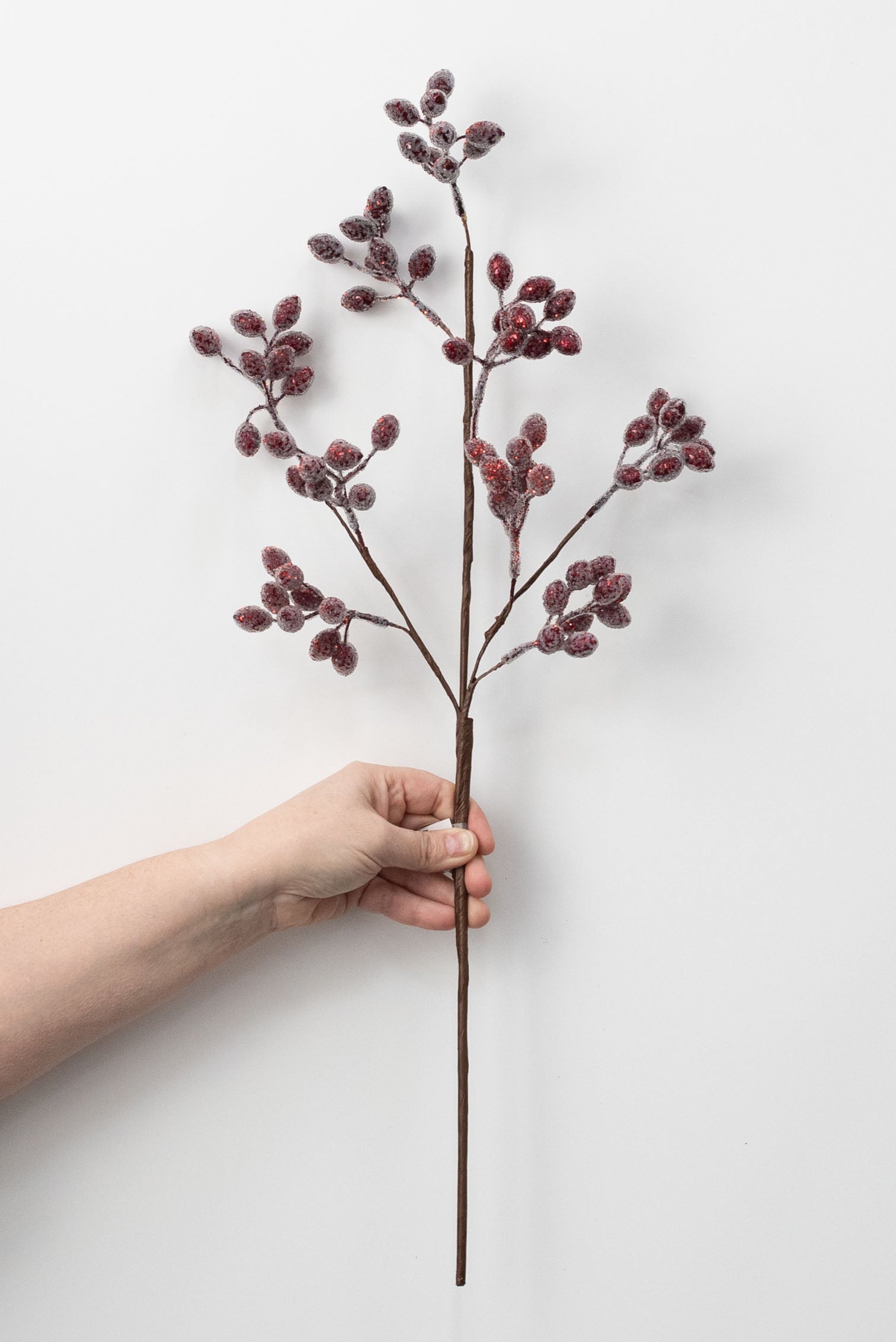 24" Glittered Beaded Berry Stem: Cranberry Red detail photo 3