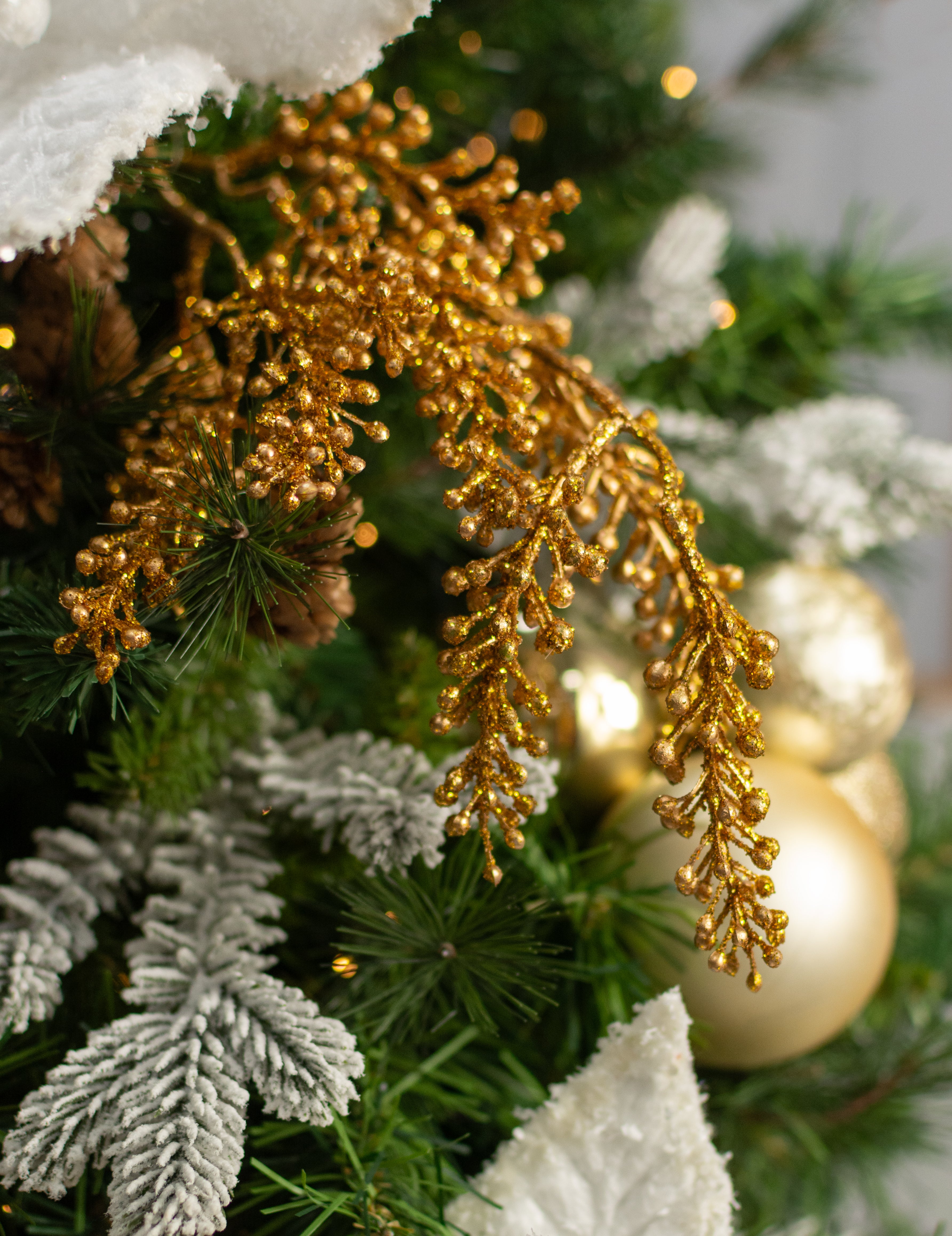 33" Glittered Berry Cluster Spray: Gold detail photo 4