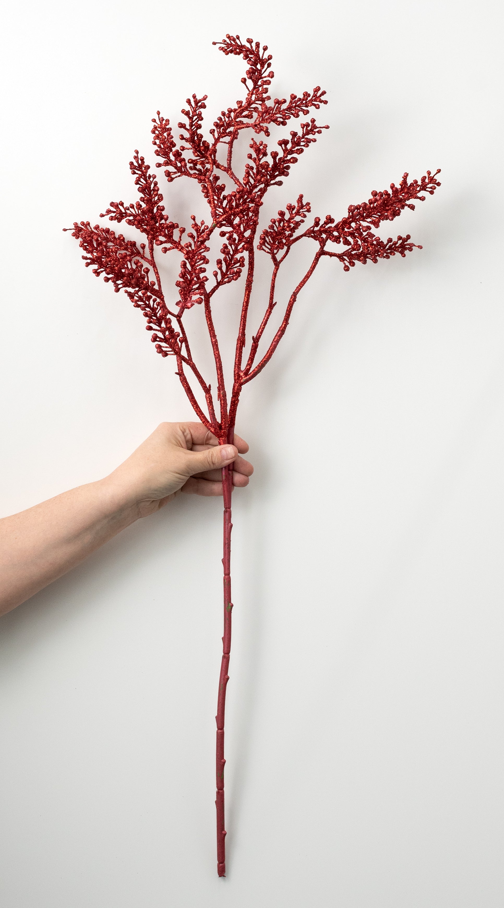 33" Glittered Berry Cluster Spray: Red detail photo 6