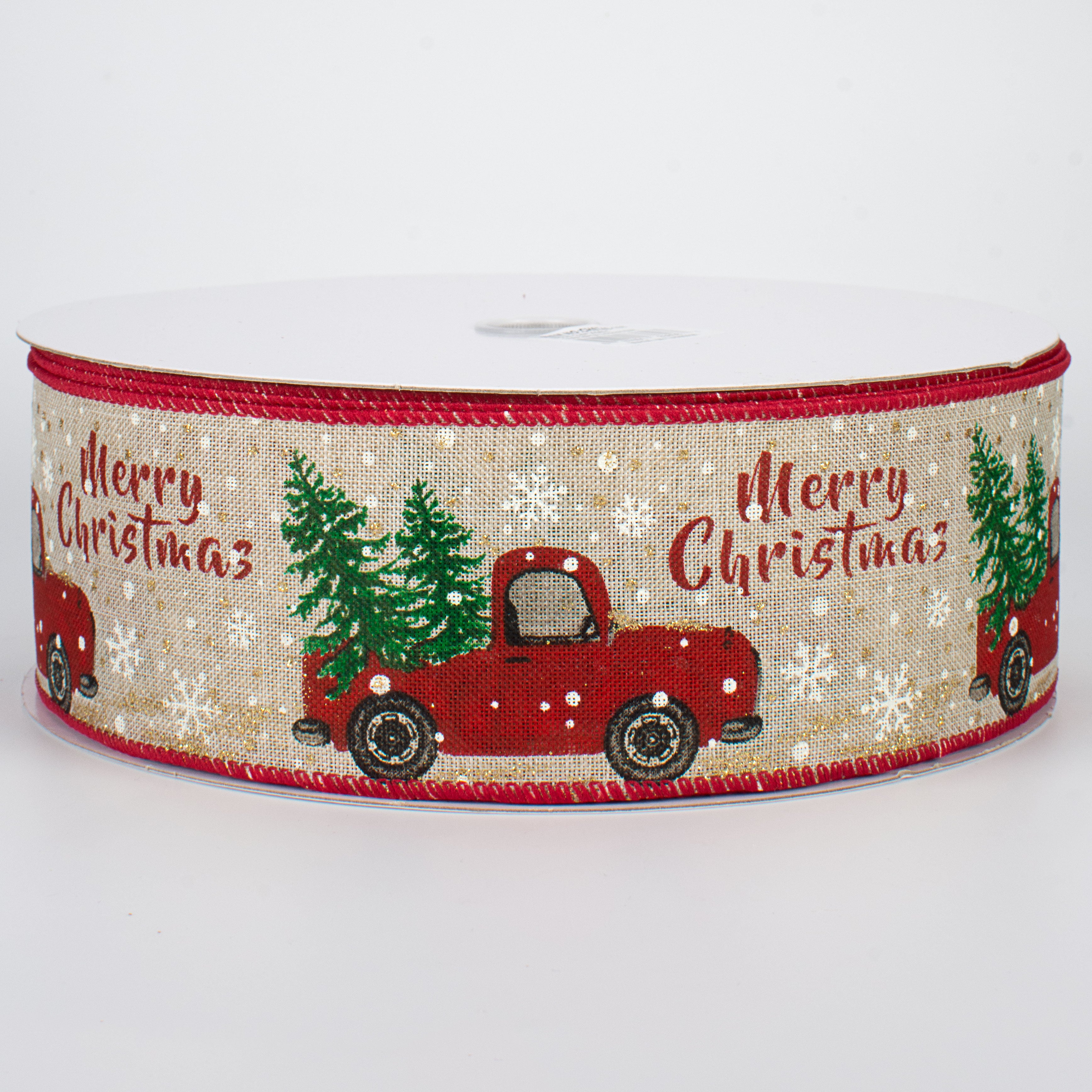 2.5" Glittered Christmas Red Truck Ribbon (50 Yards) Item Number: CH0740-108