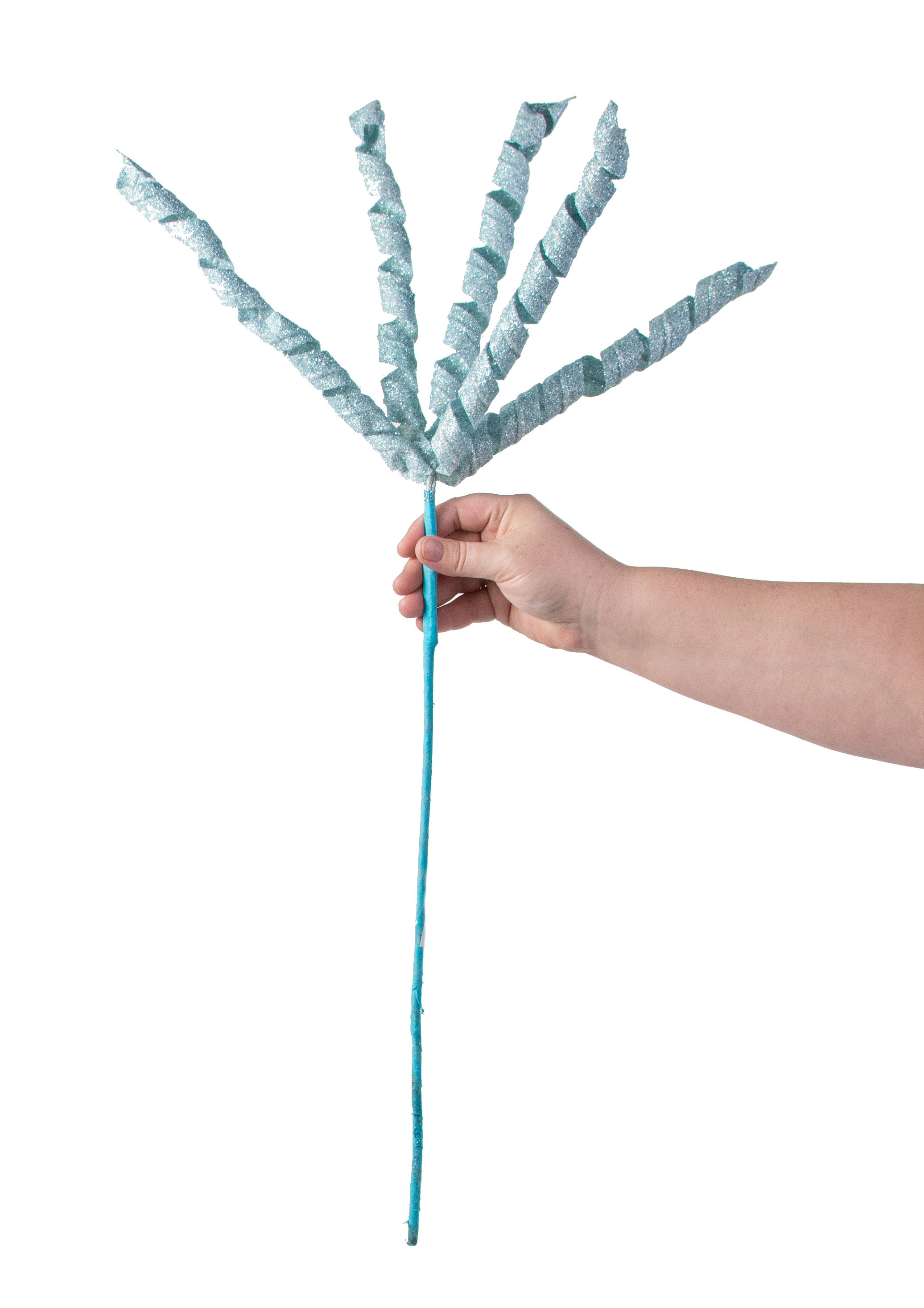 27" Glittered Curly Spray: Ice Blue detail photo 3