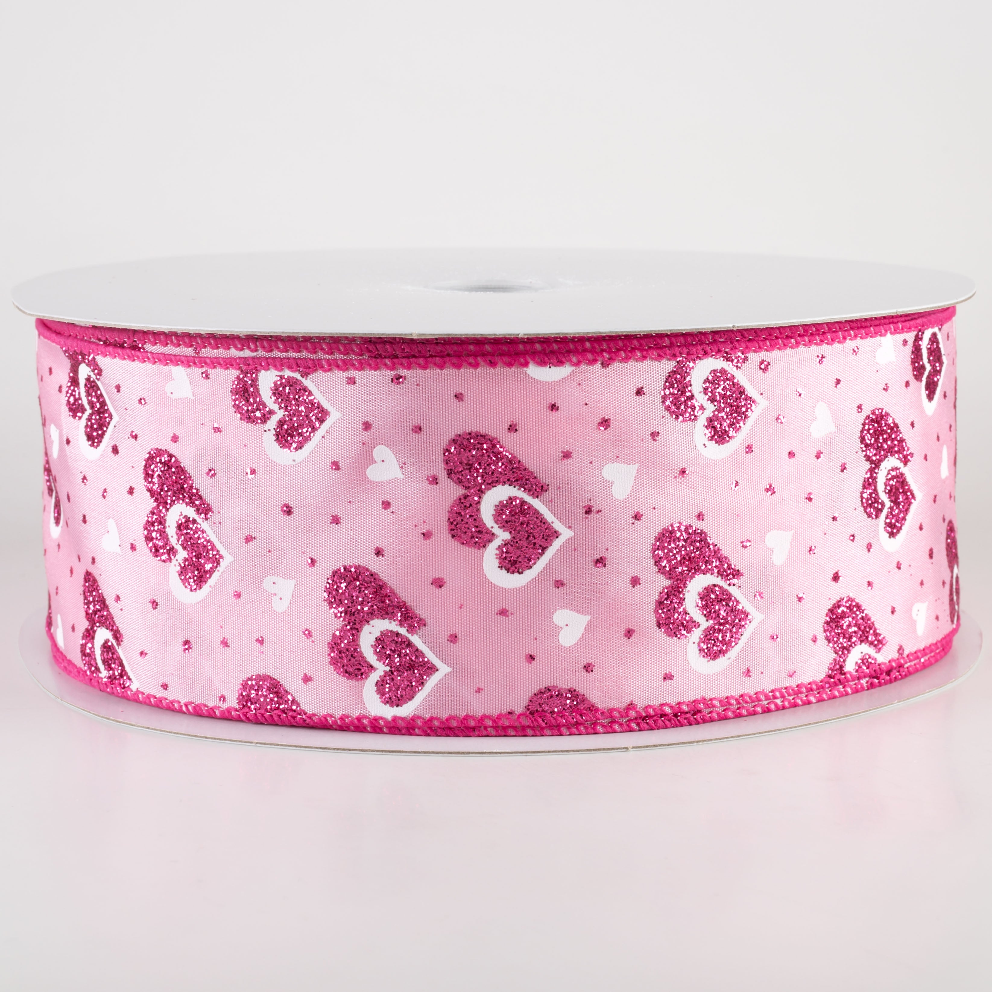 2.5" Glittered Dots & Hearts Ribbon: Pink (50 Yards) Item Number: 811-40-301