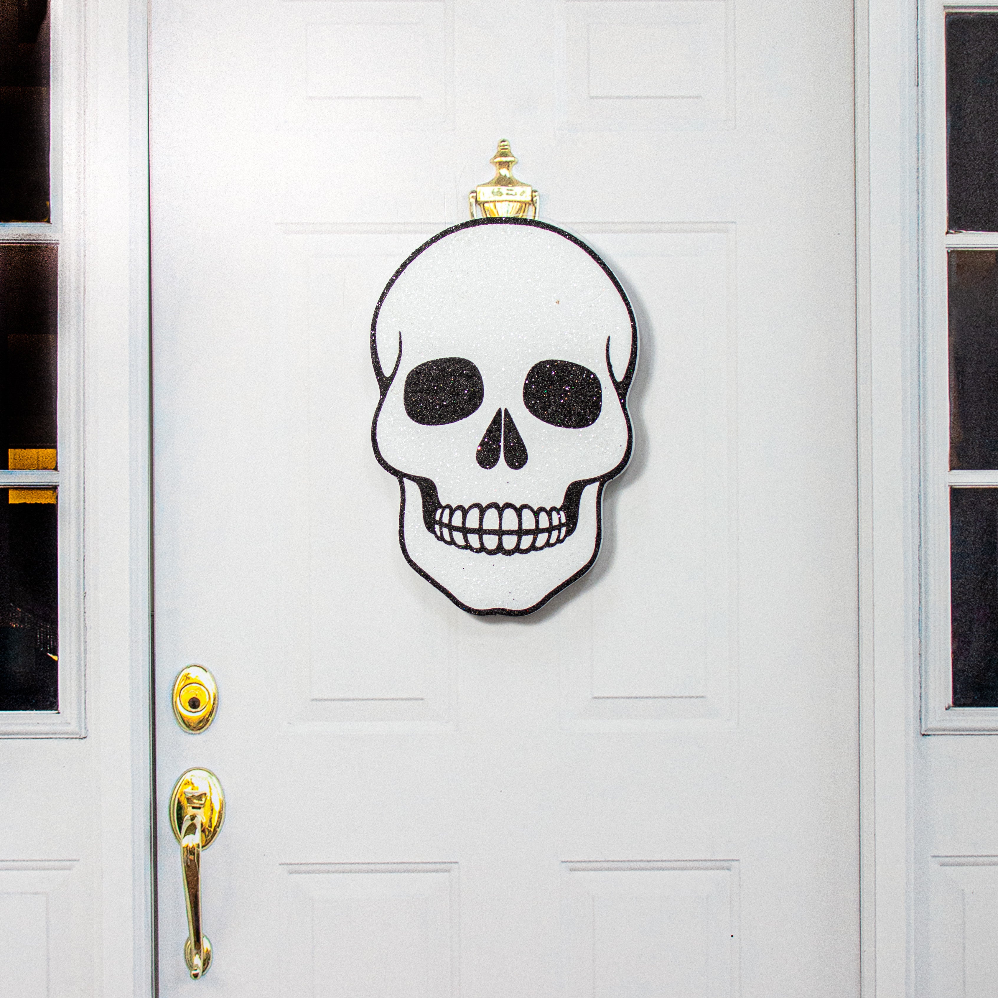 20" Glittered EVA Foam Skull Door Hanger Lifestyle Photo
