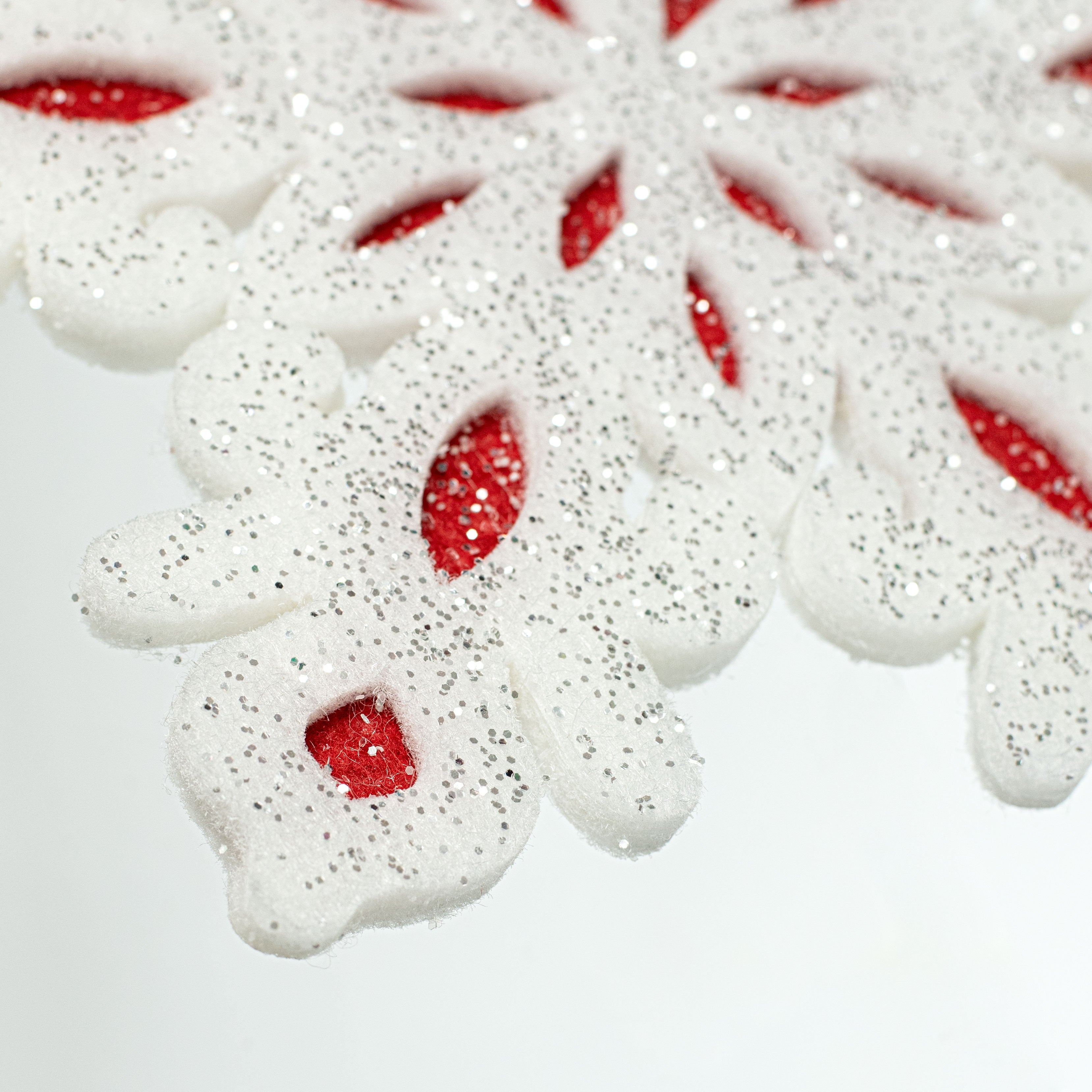 8" Glittered Felt & Foam Snowflake Ornament: Red detail photo 3