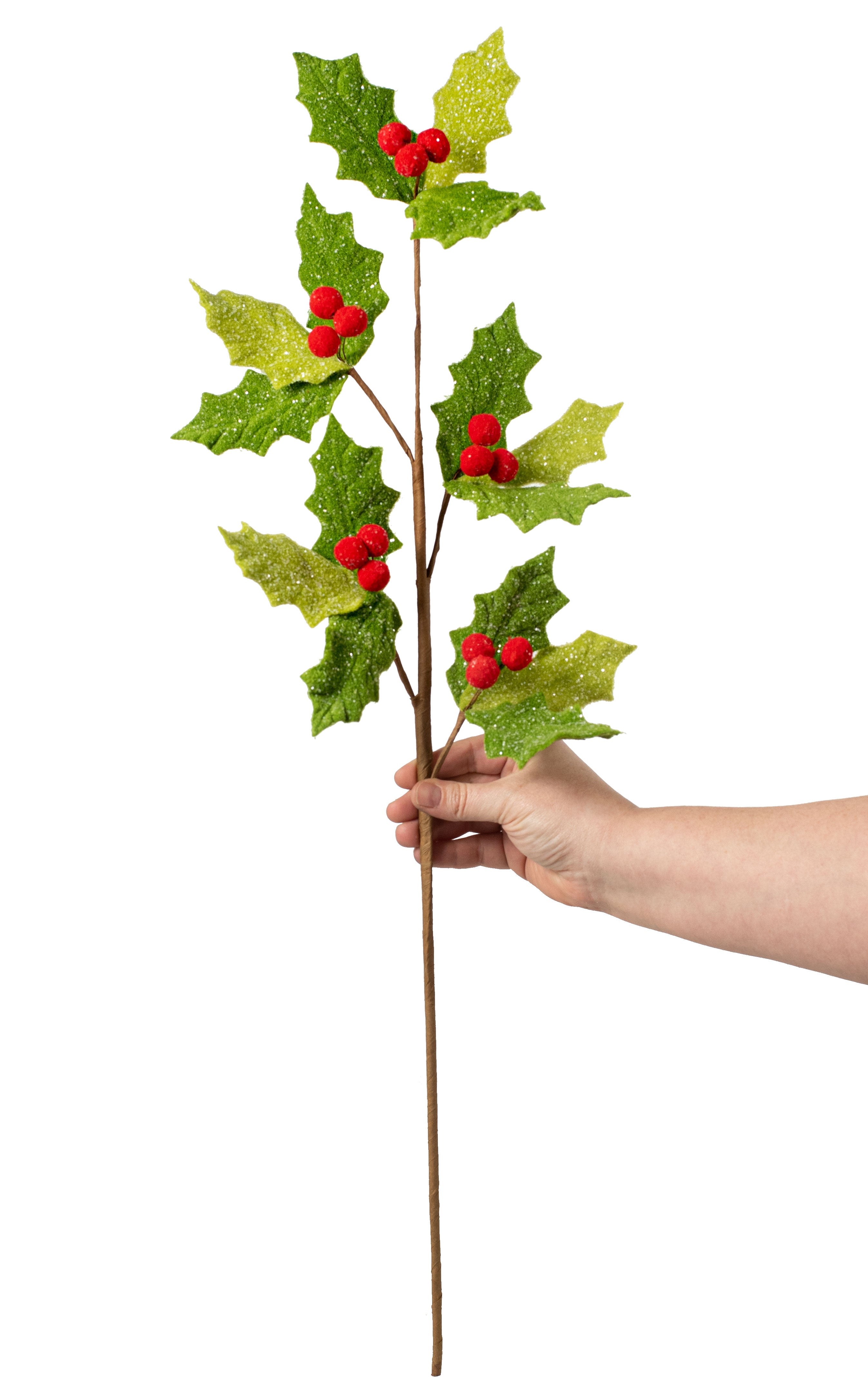 29" Glittered Felt Holly Leaf Spray detail photo 3