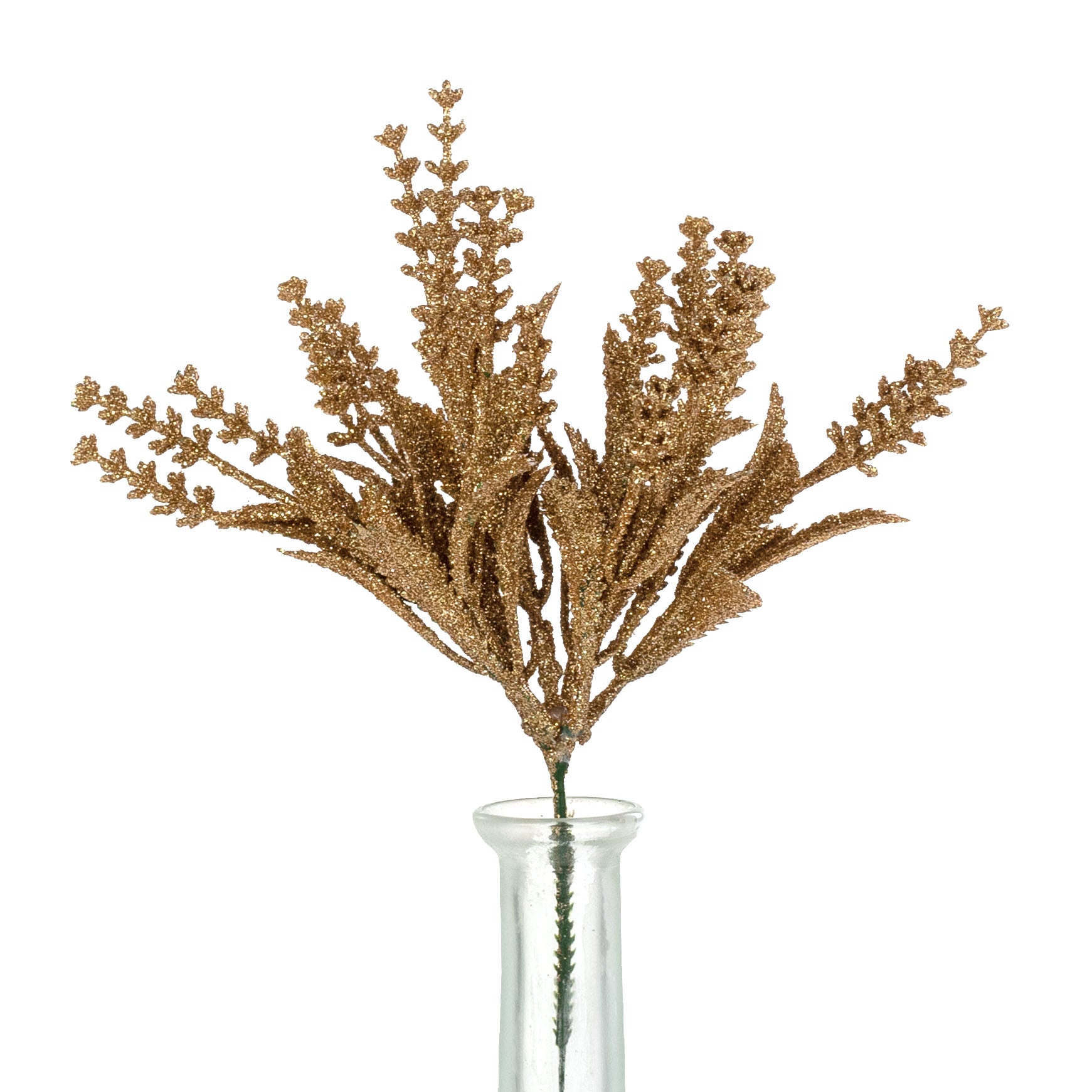 11" Glittered Flowering Leaf Pick: Gold Item Number: XS240532