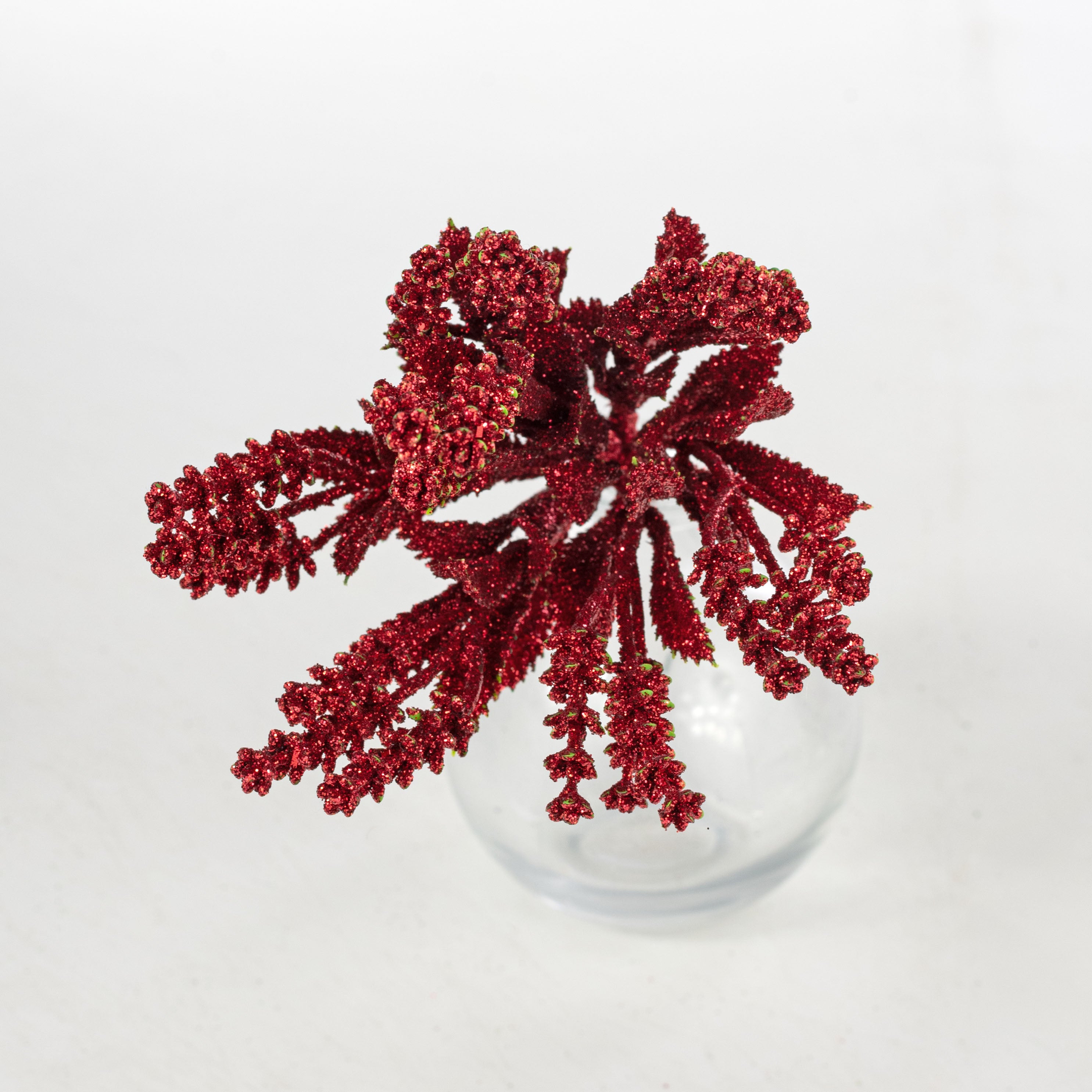11" Glittered Flowering Leaf Pick: Red detail photo 5
