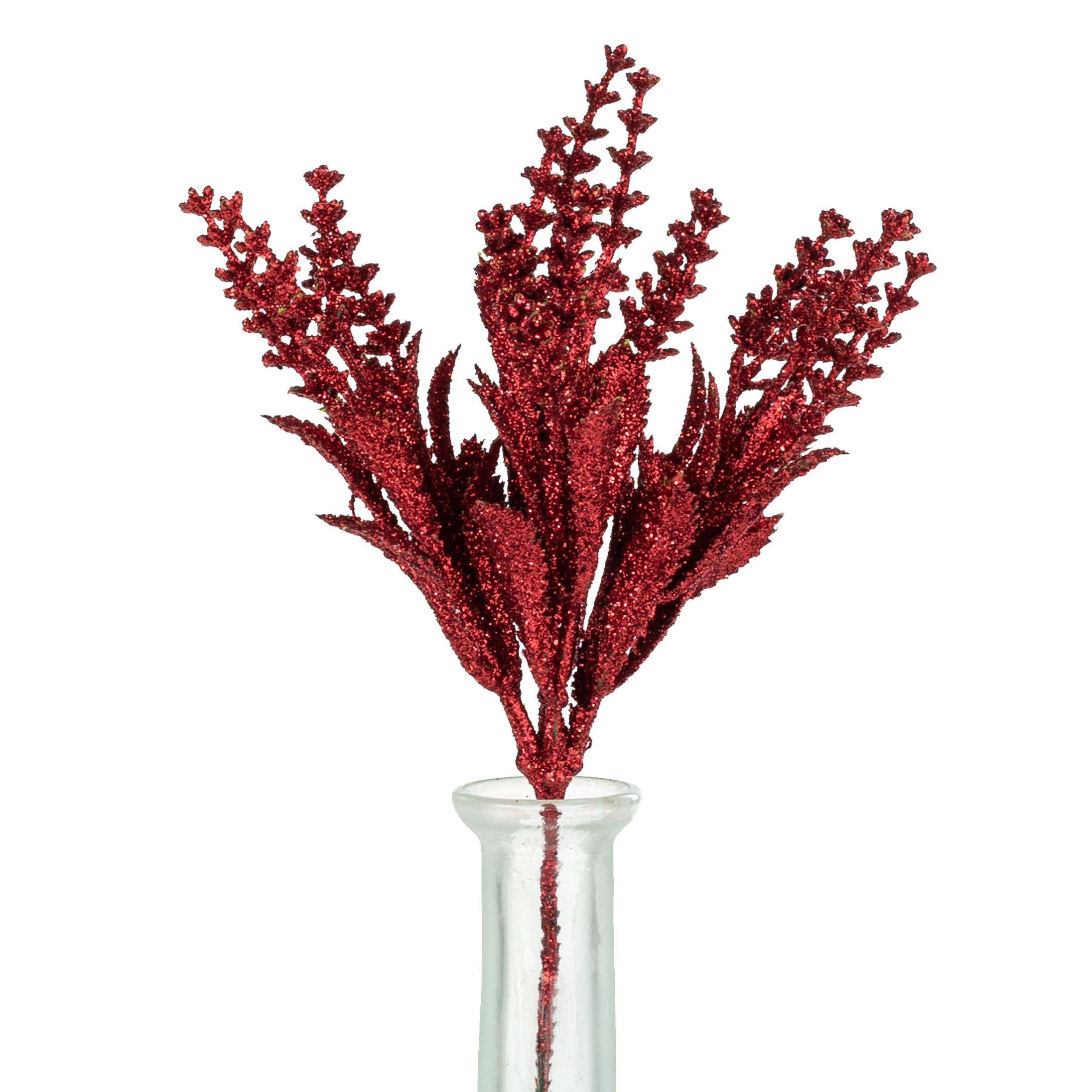 11" Glittered Flowering Leaf Pick: Red Item Number: XS240524
