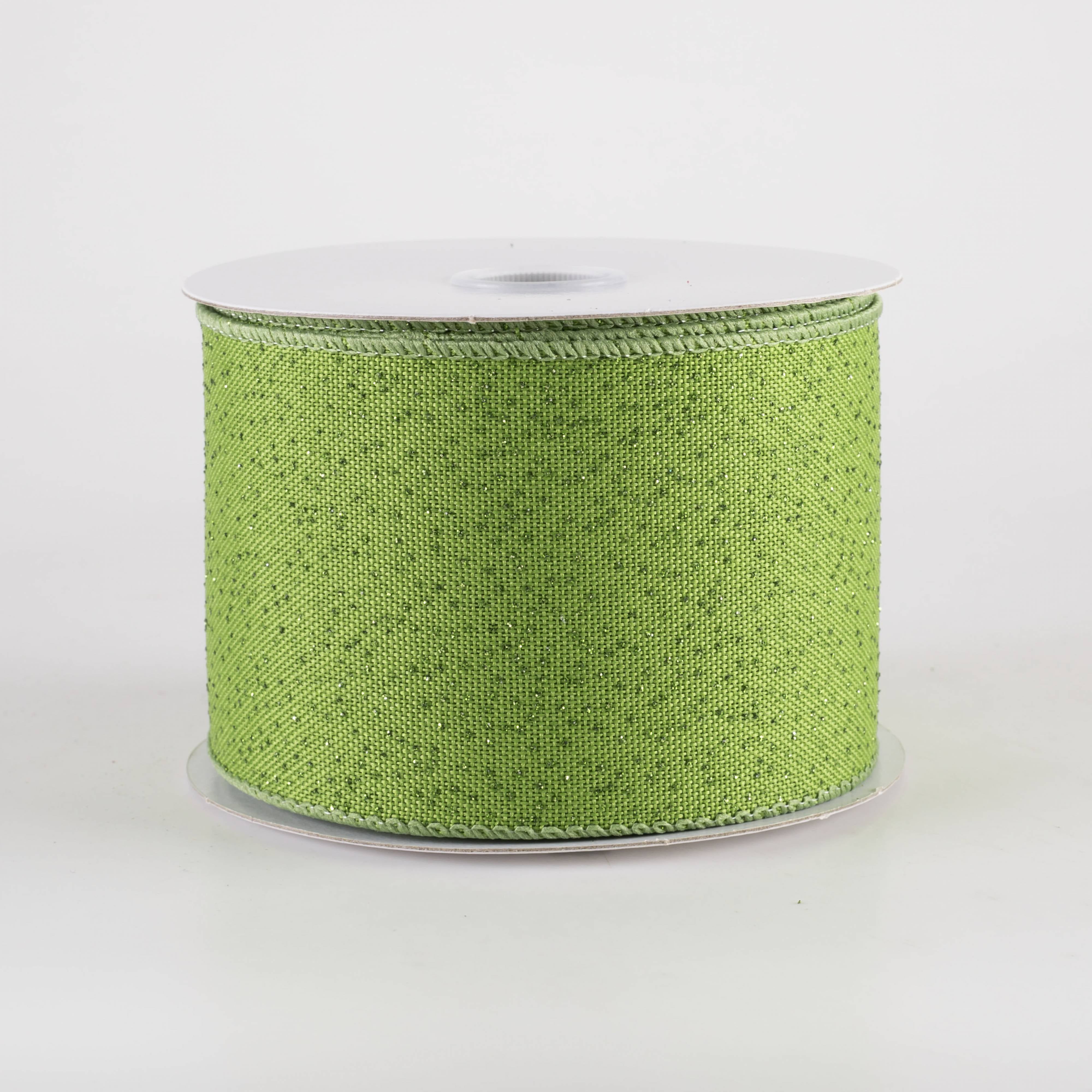 2.5" Glittered Linen Ribbon: Bright Moss Green (10 Yards) Item Number: 71476-40-29