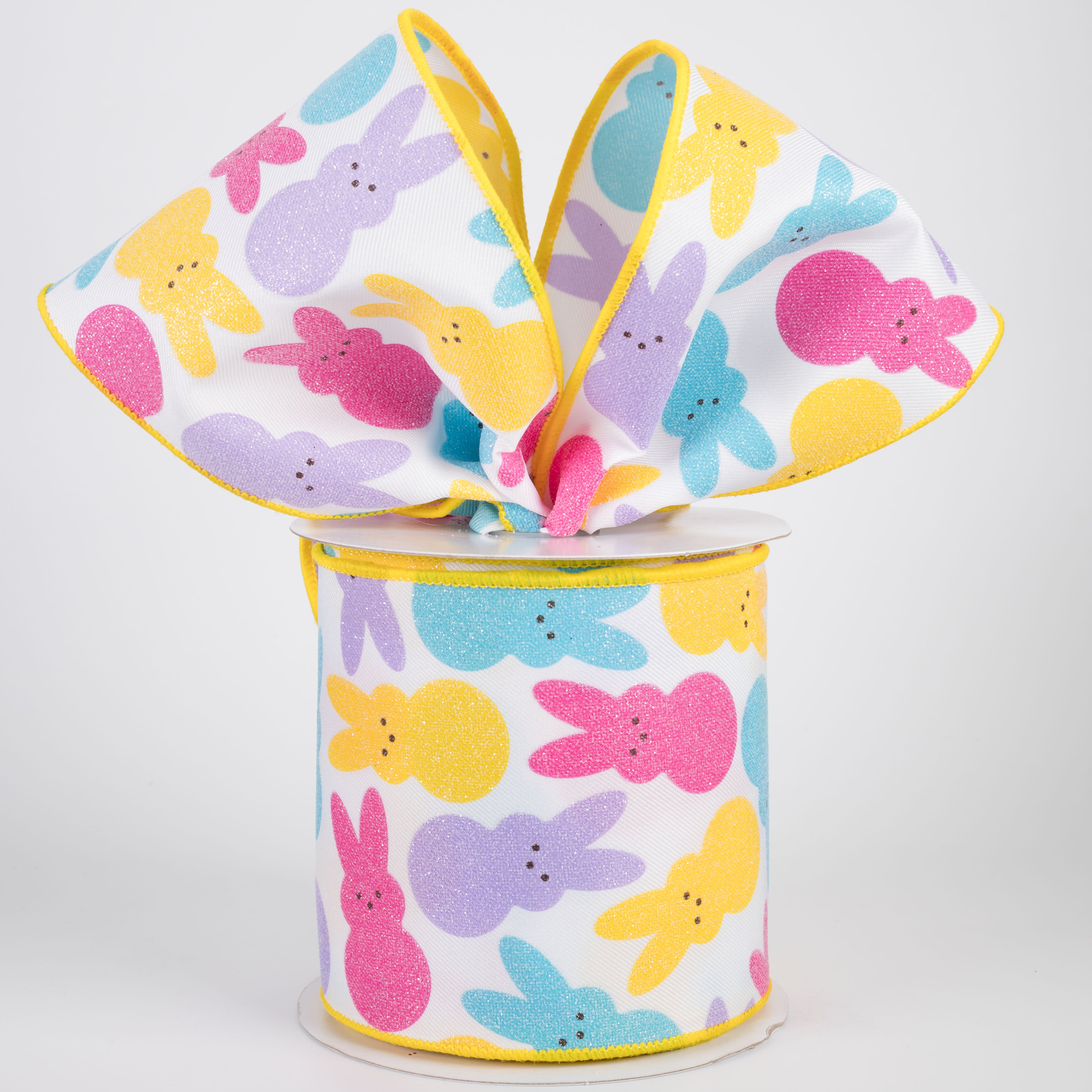 4" Glittered Marshmallow Sugar Bunnies Ribbon: Bright Pastels (10 Yards) Lifestyle Photo