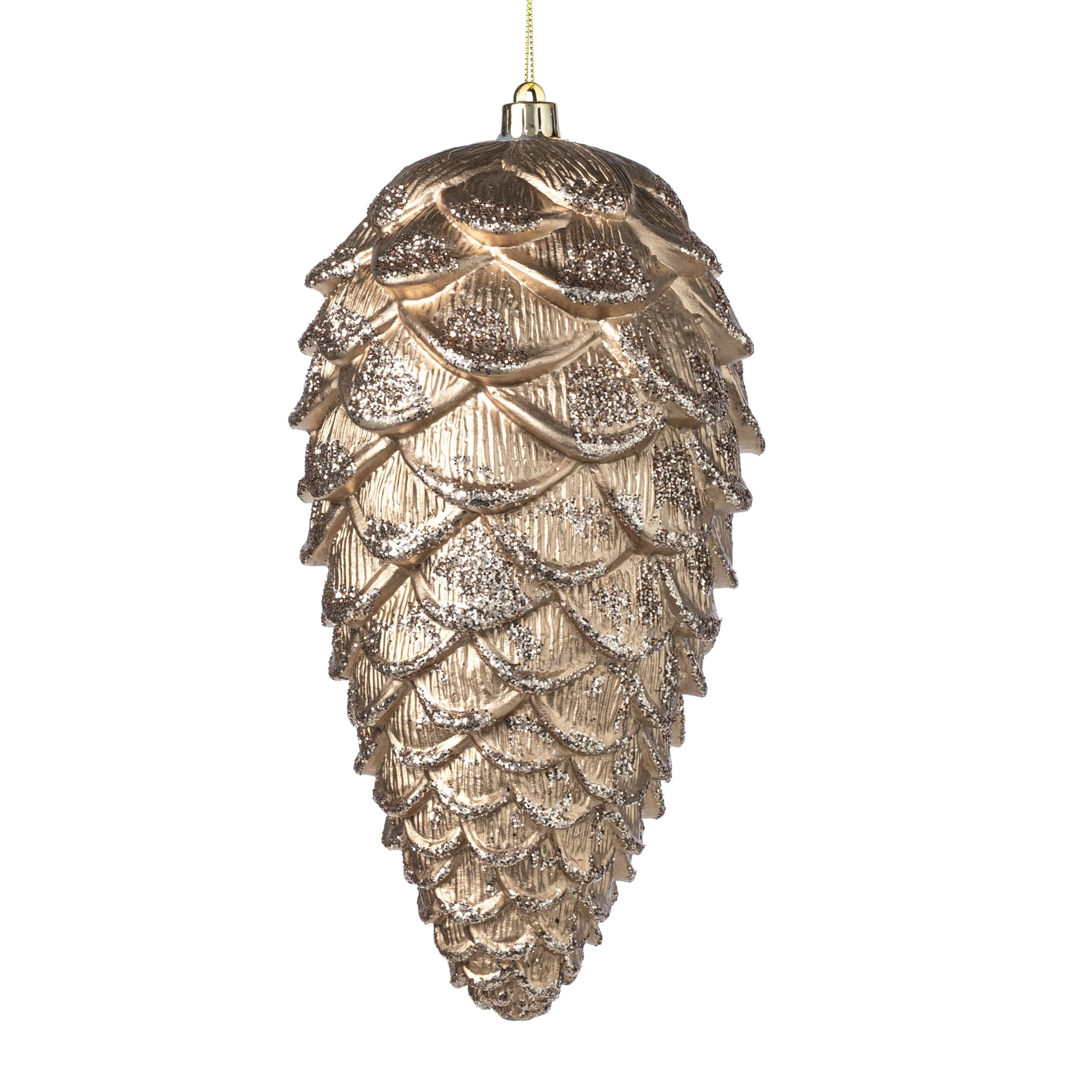 9" Glittered Metallic Pinecone Ornament: Champagne Gold Item Number: 85956CH