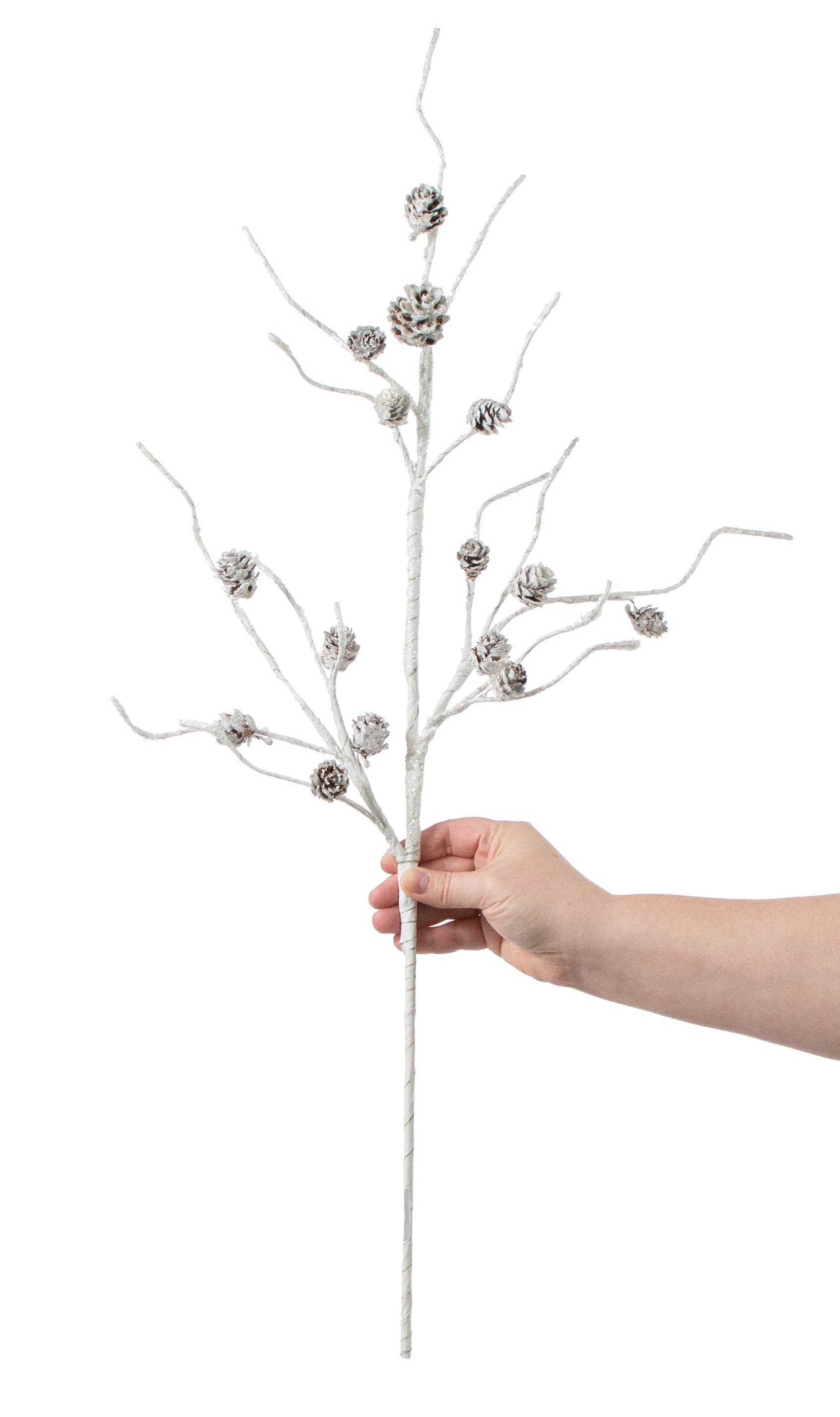 31" Glittered Mini Pinecone Birch Spray: White detail photo 3