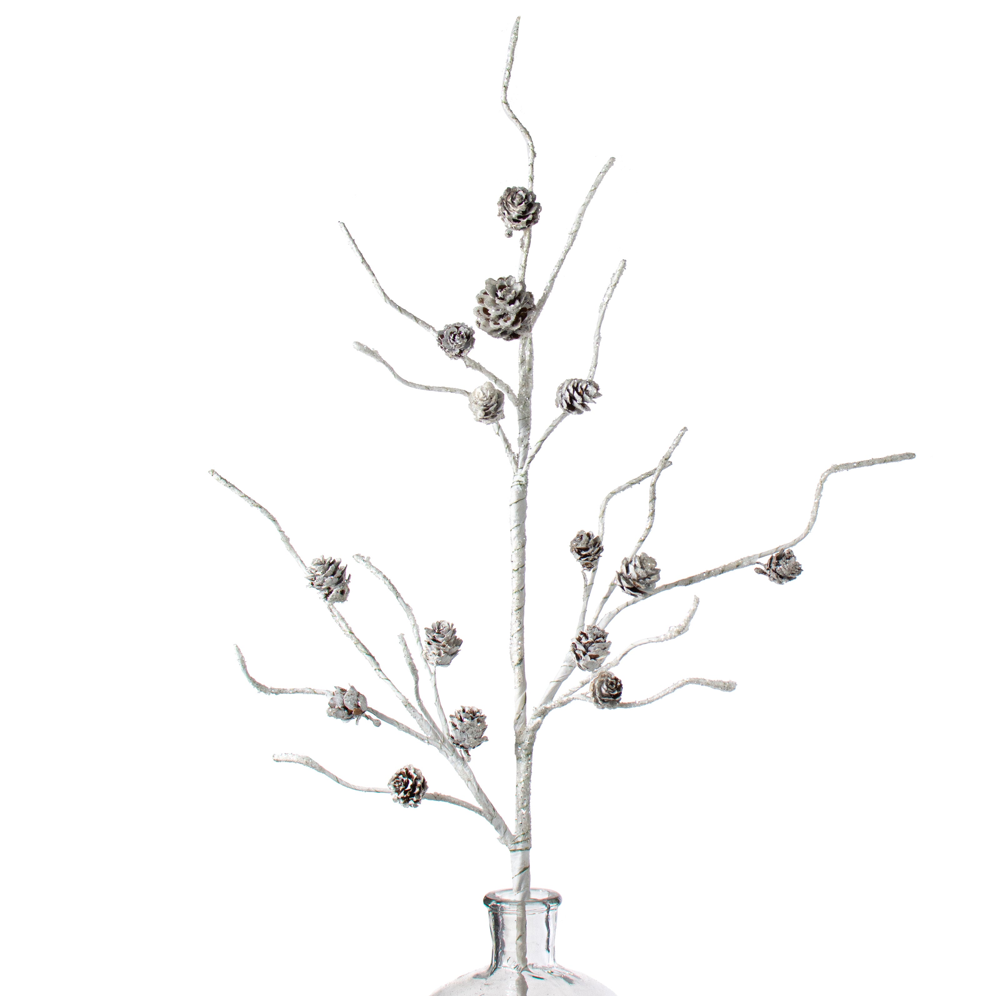 31" Glittered Mini Pinecone Birch Spray: White Item Number: XD3259
