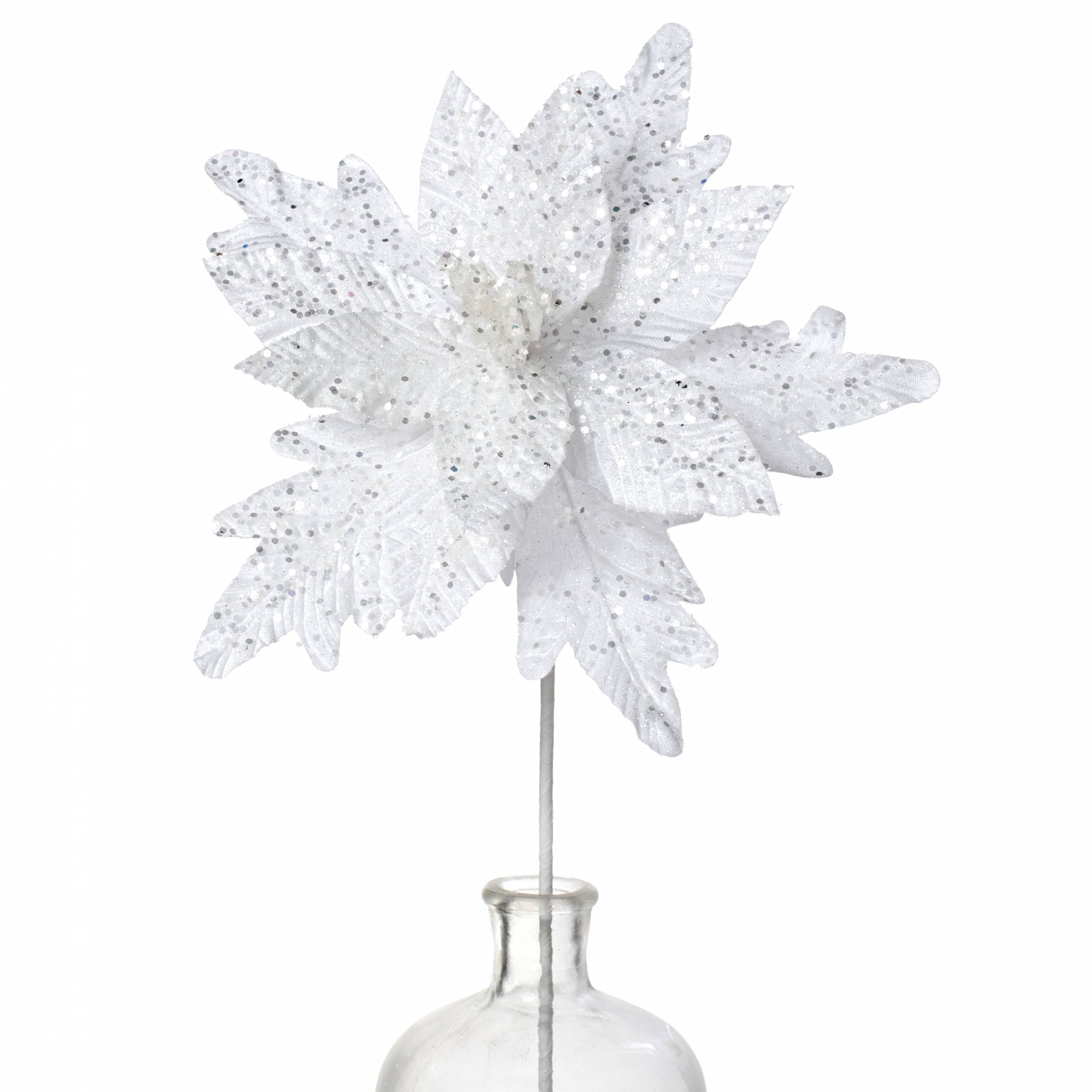 12" x 25" Glittered Poinsettia Stem: White Item Number: 86060WT