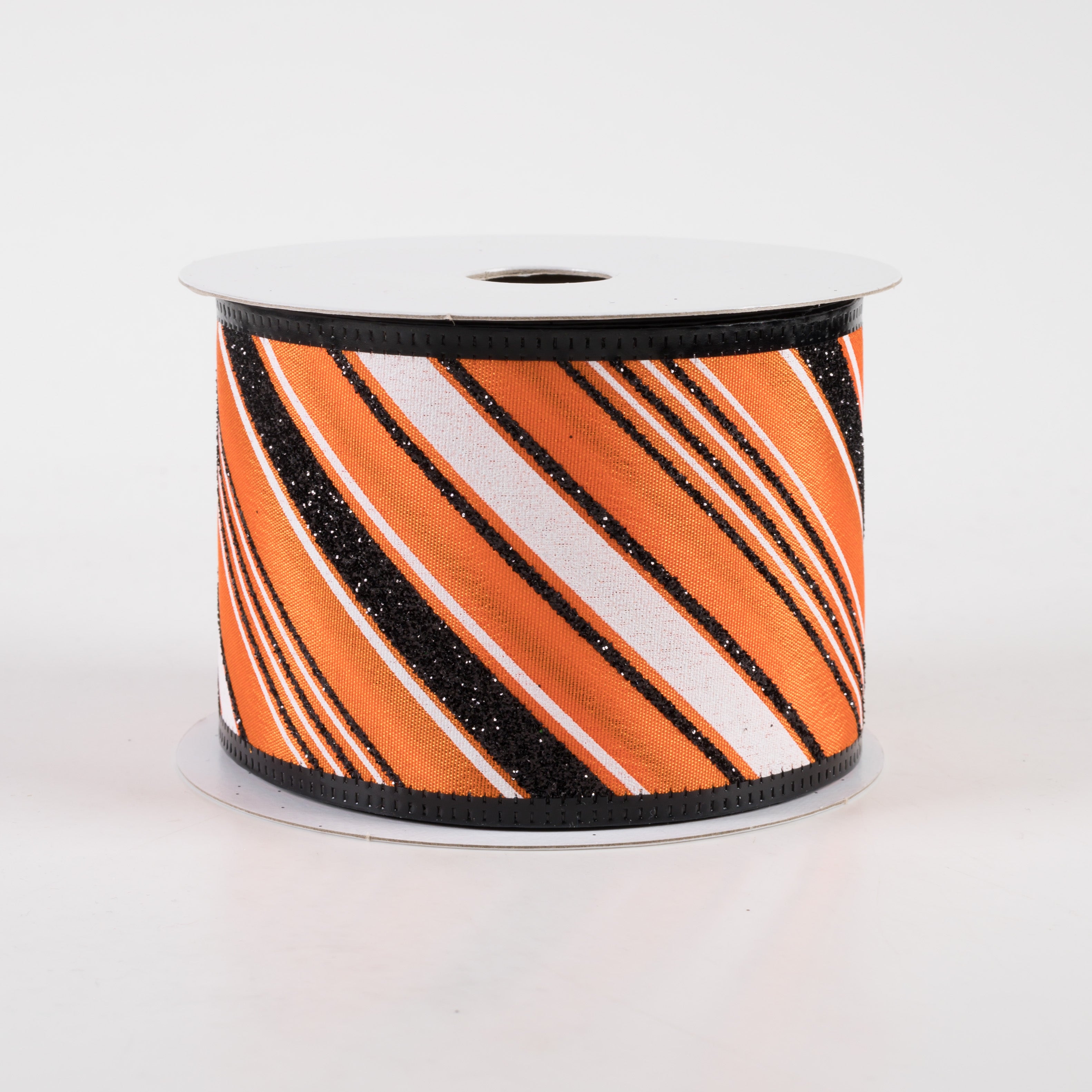 2.5" Glittered Satin Diagonal Stripes Ribbon: Halloween (10 Yards)