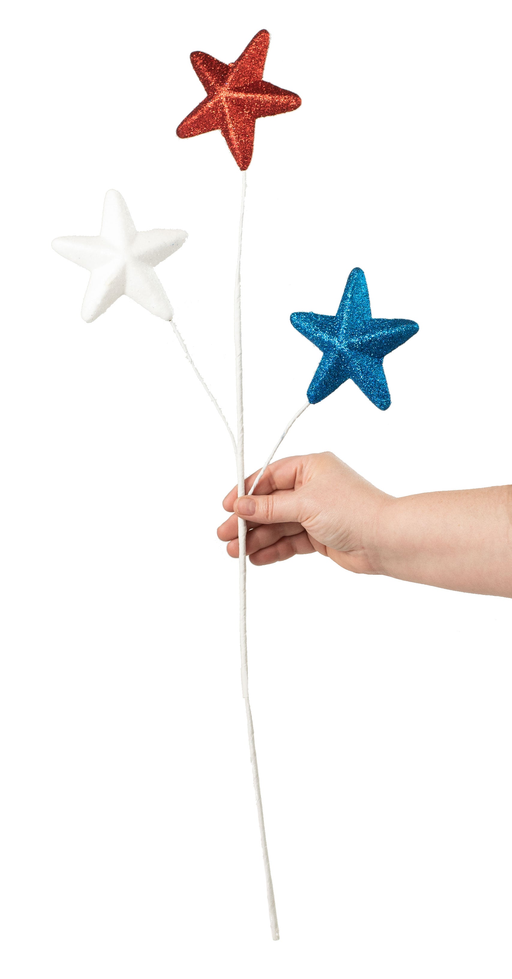 29" Glittered Solid Star Spray: Red, White, Blue detail photo 3