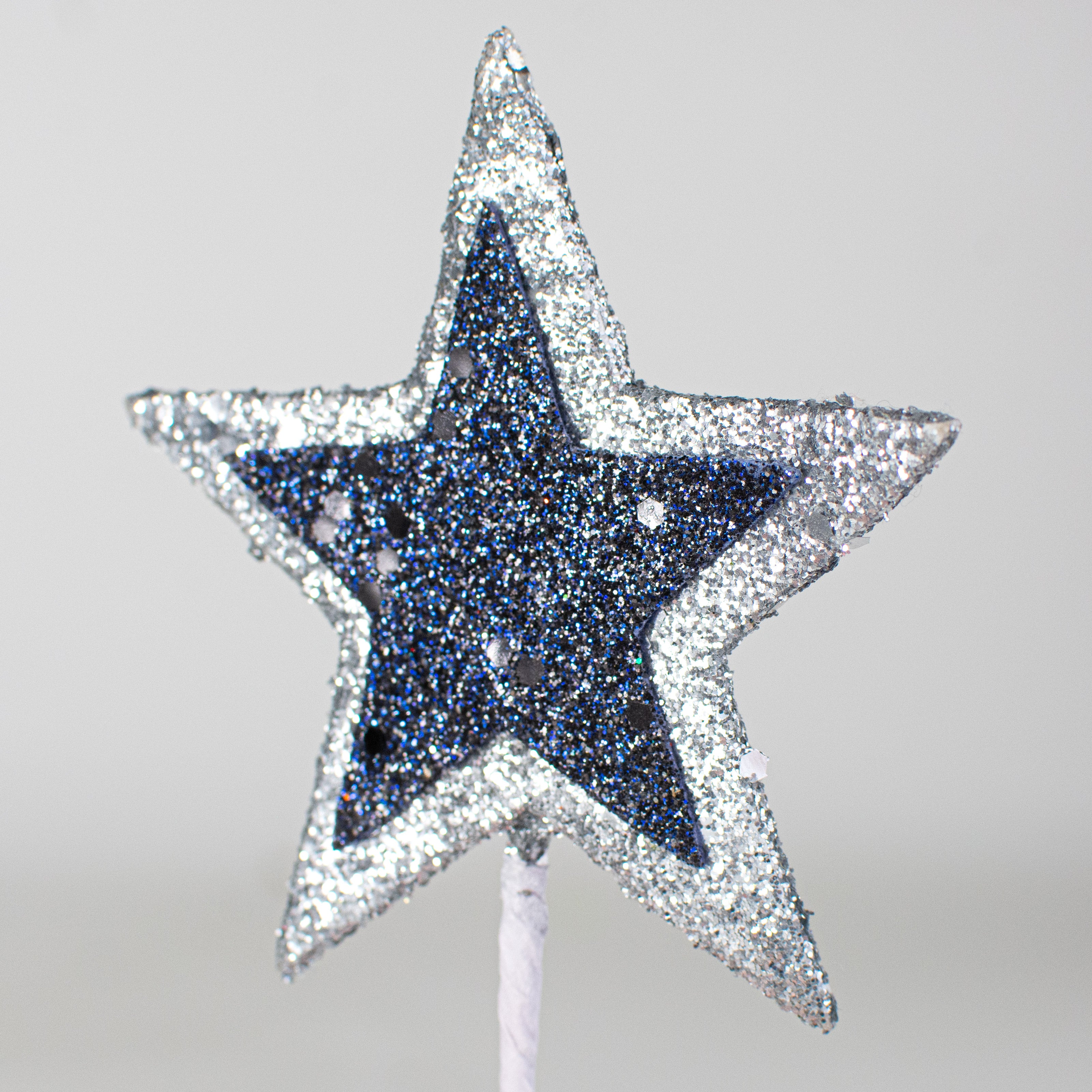 15" Glittered Star Pick: Silver & Navy Lifestyle Photo