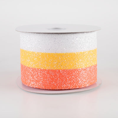 2.5" Glittered Stripes Ribbon: Candy Corn Hues (10 Yards) Item Number: 56421-40-01