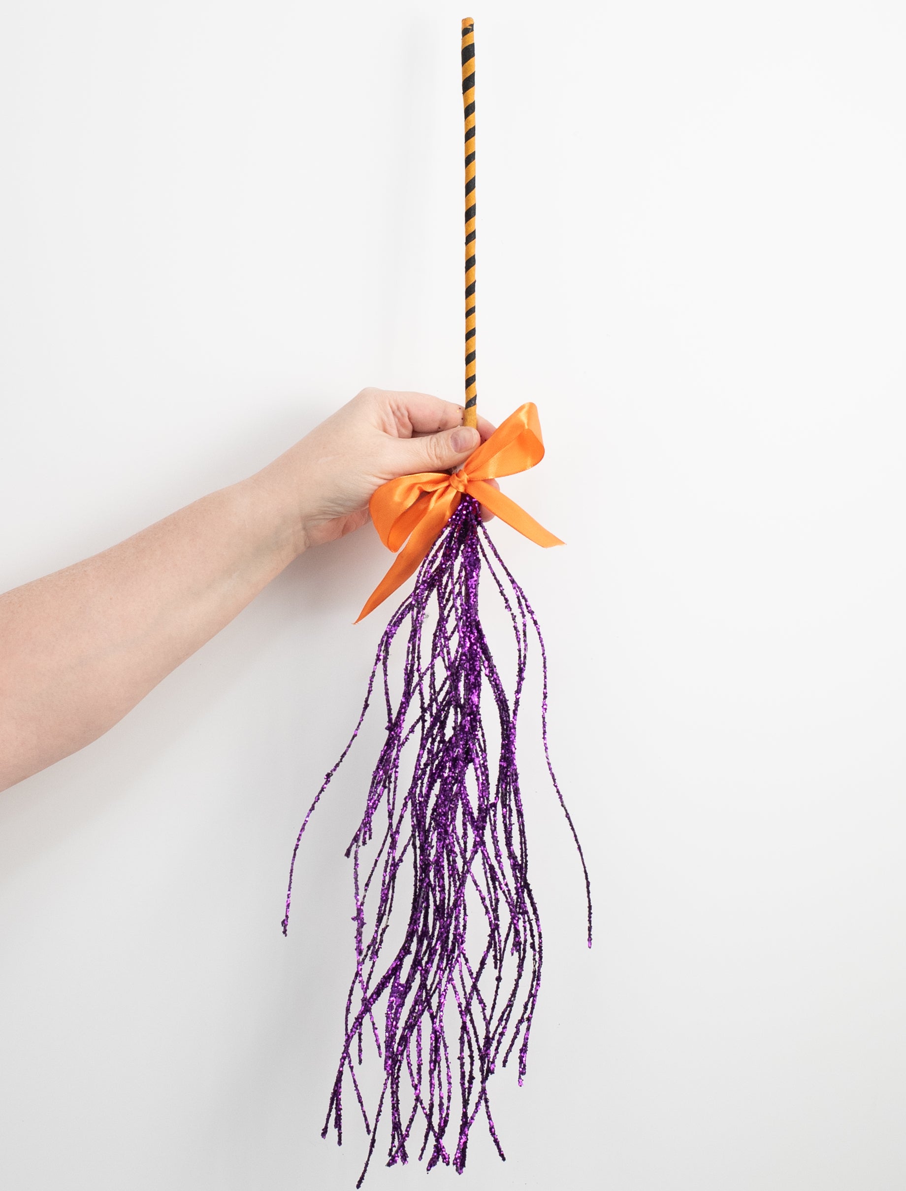 26" Glittered Twig Witch Broom: Purple detail photo 3