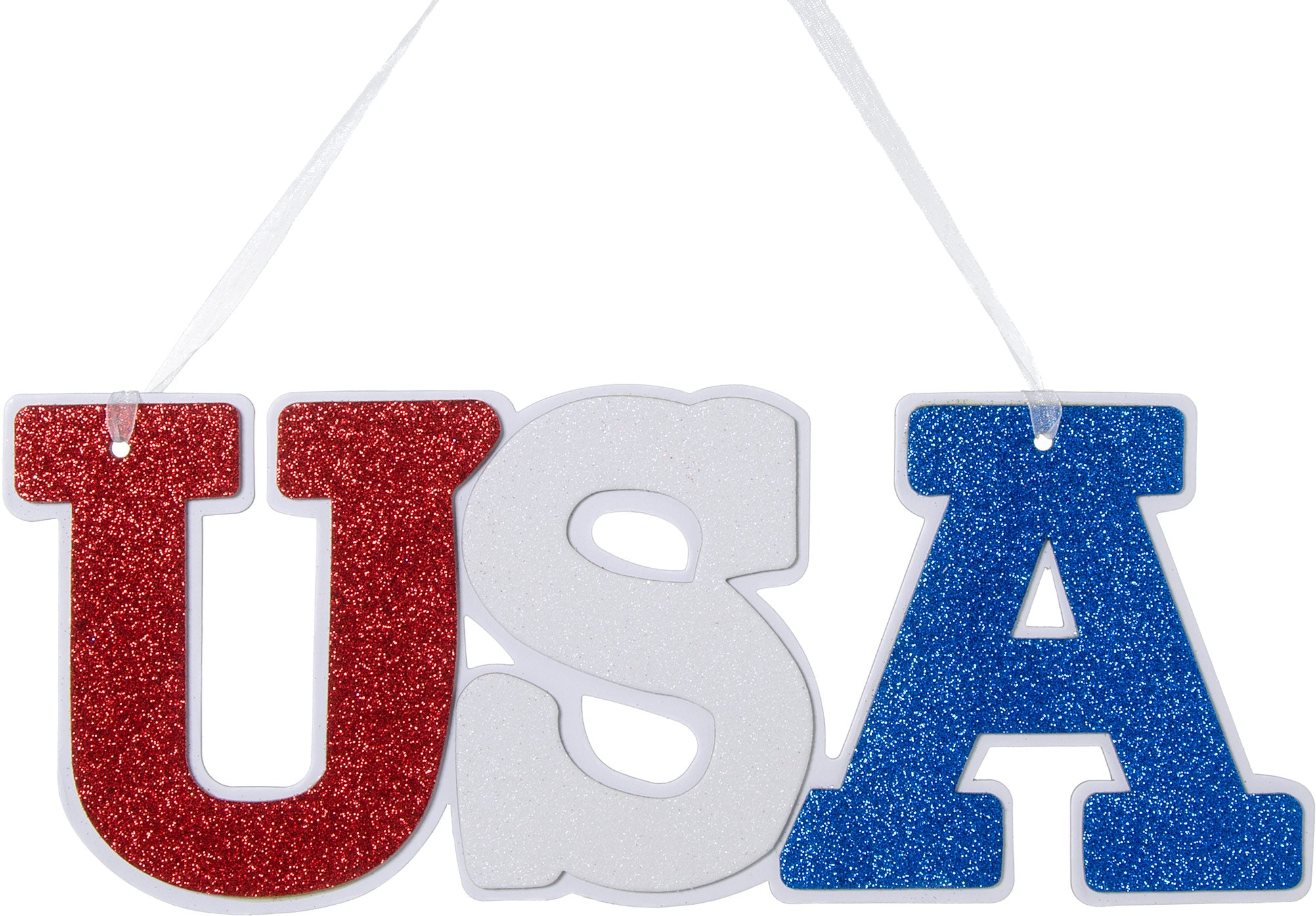 14" Glittered USA Word Sign: Red, White & Blue Item Number: MS717037