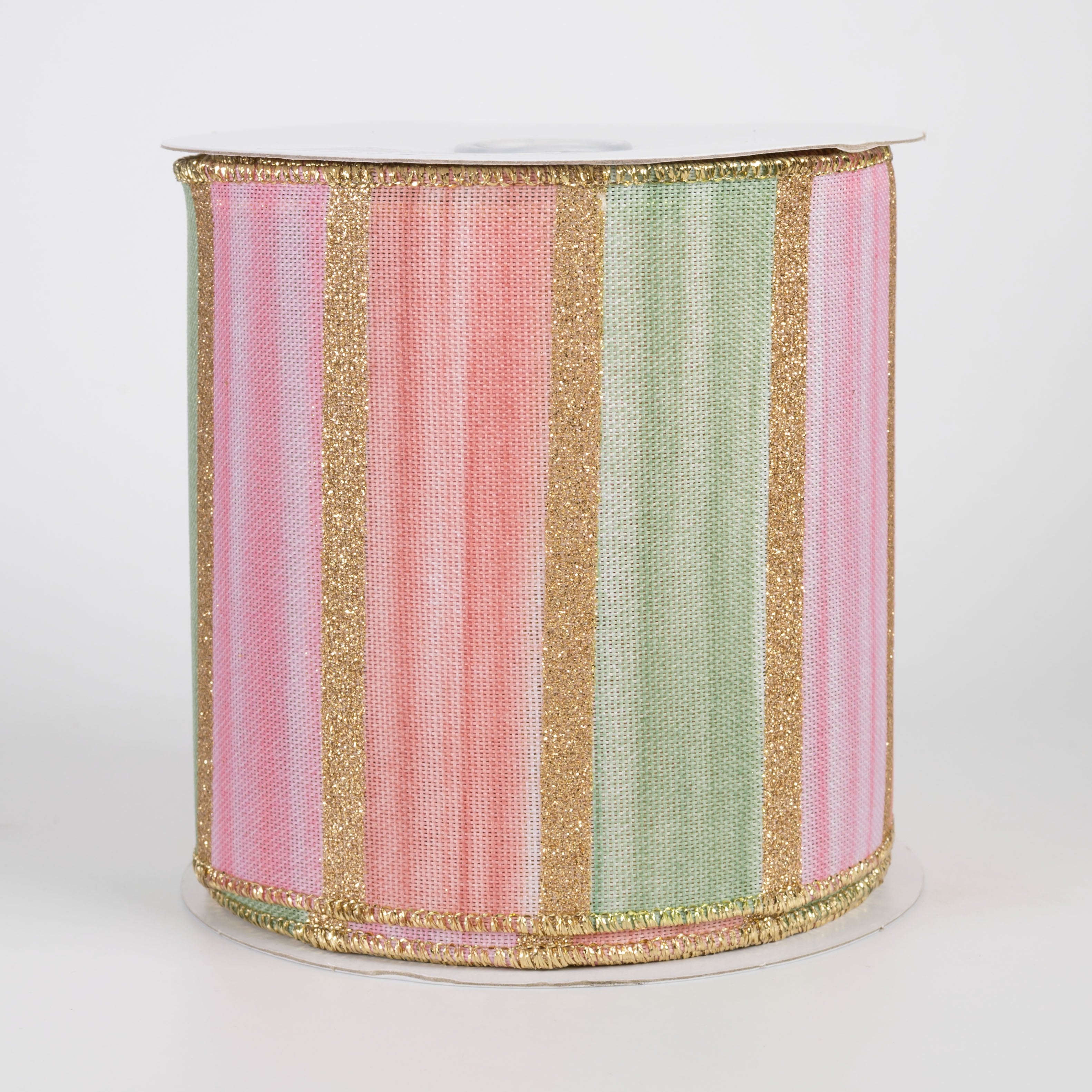 4" Glittered Watercolor Stripes Ribbon: Peach, Sage, Pink & Gold (10 Yards) Item Number: RGH1389MR