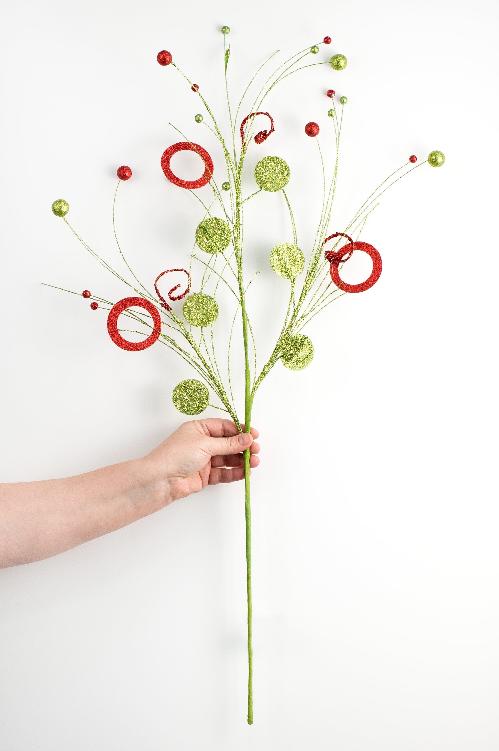 28" Glitzy Circle Ball Spray: Red & Lime Green detail photo 3