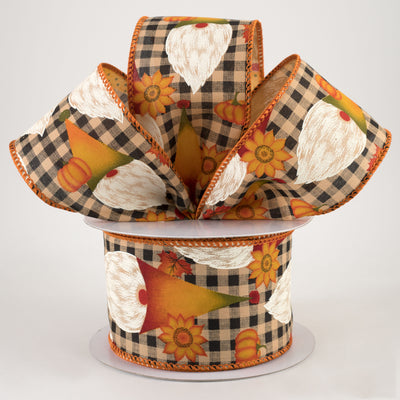 2.5" Gnome & Pumpkins On Check Ribbon: Tan & Orange (10 Yards) Lifestyle Photo