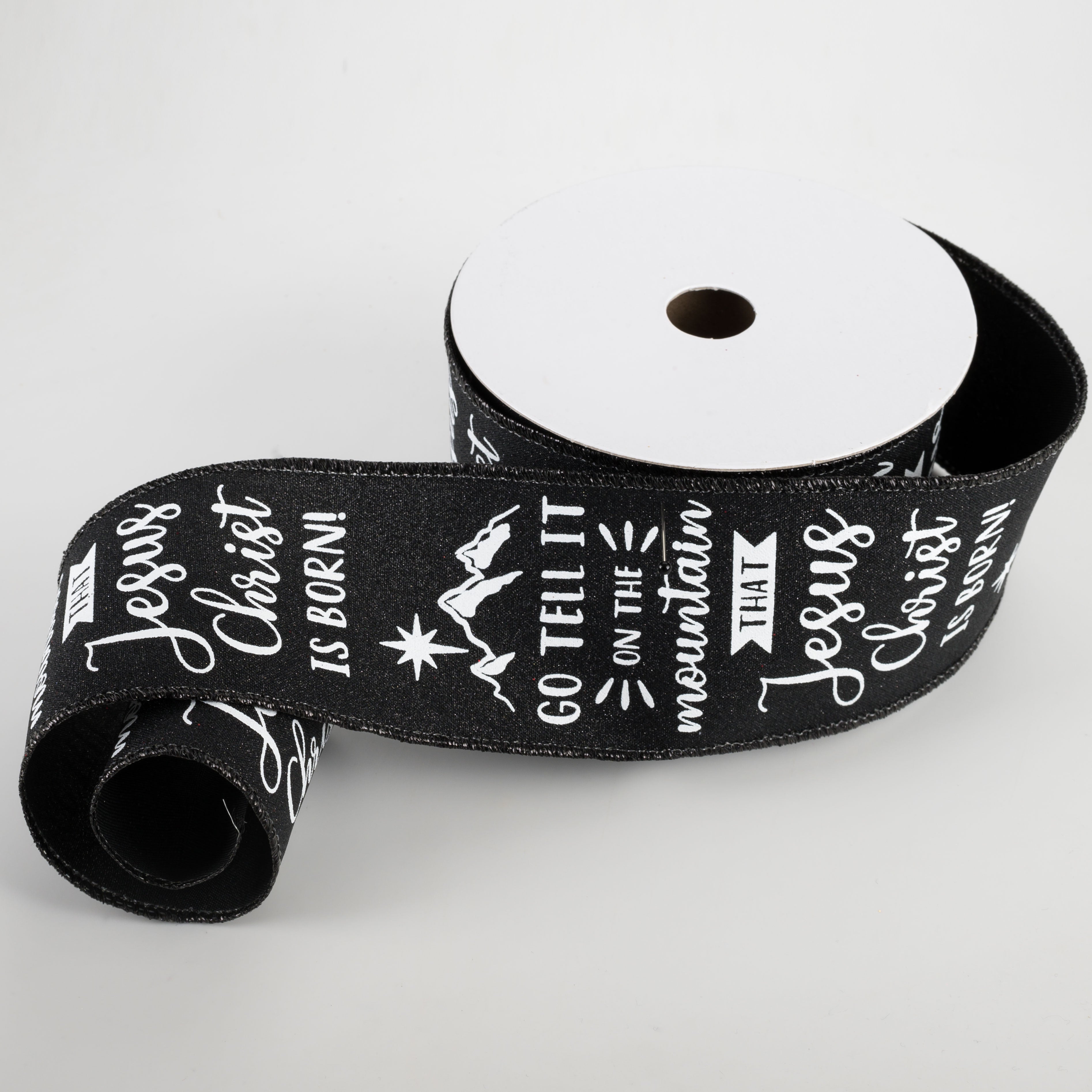 2.5" Go Tell It On the Mountain Ribbon: Black (10 Yards) Lifestyle Photo