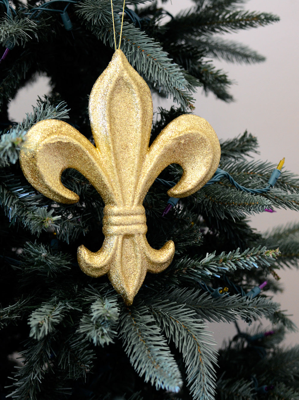 10" Gold Glitter Fleur de Lis Ornament detail photo 3