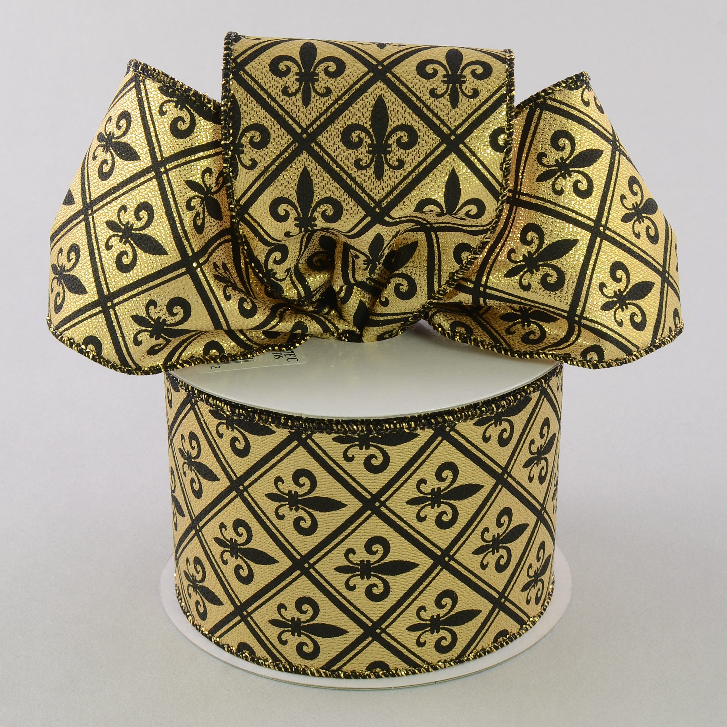 2.5" Gold Lamé Harlequin Fleur De Lis Ribbon: Black & Gold (10 Yards) Lifestyle Photo