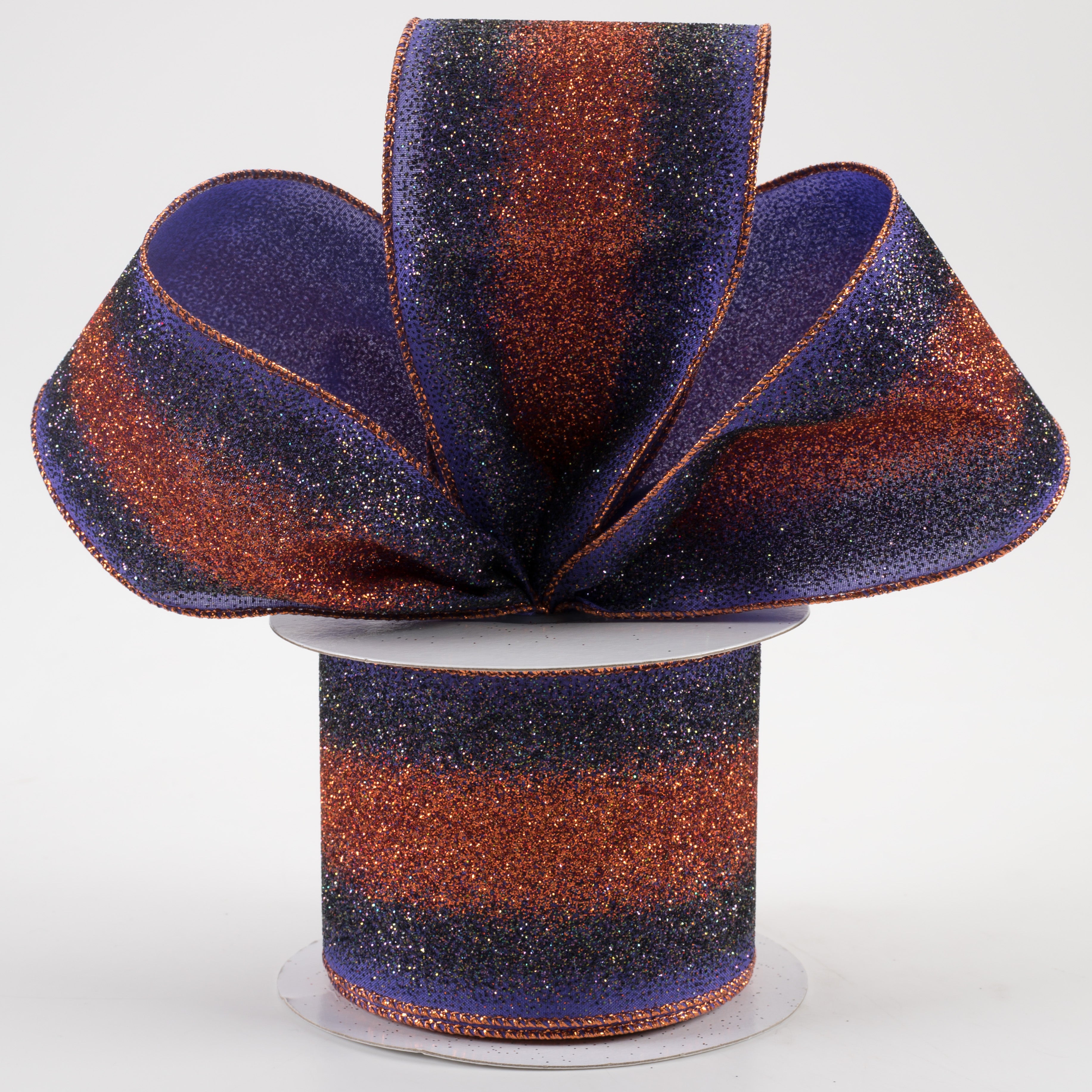 2.5" Gradient Glitter Ombré Ribbon: Purple, Orange, Black (10 Yards) Lifestyle Photo