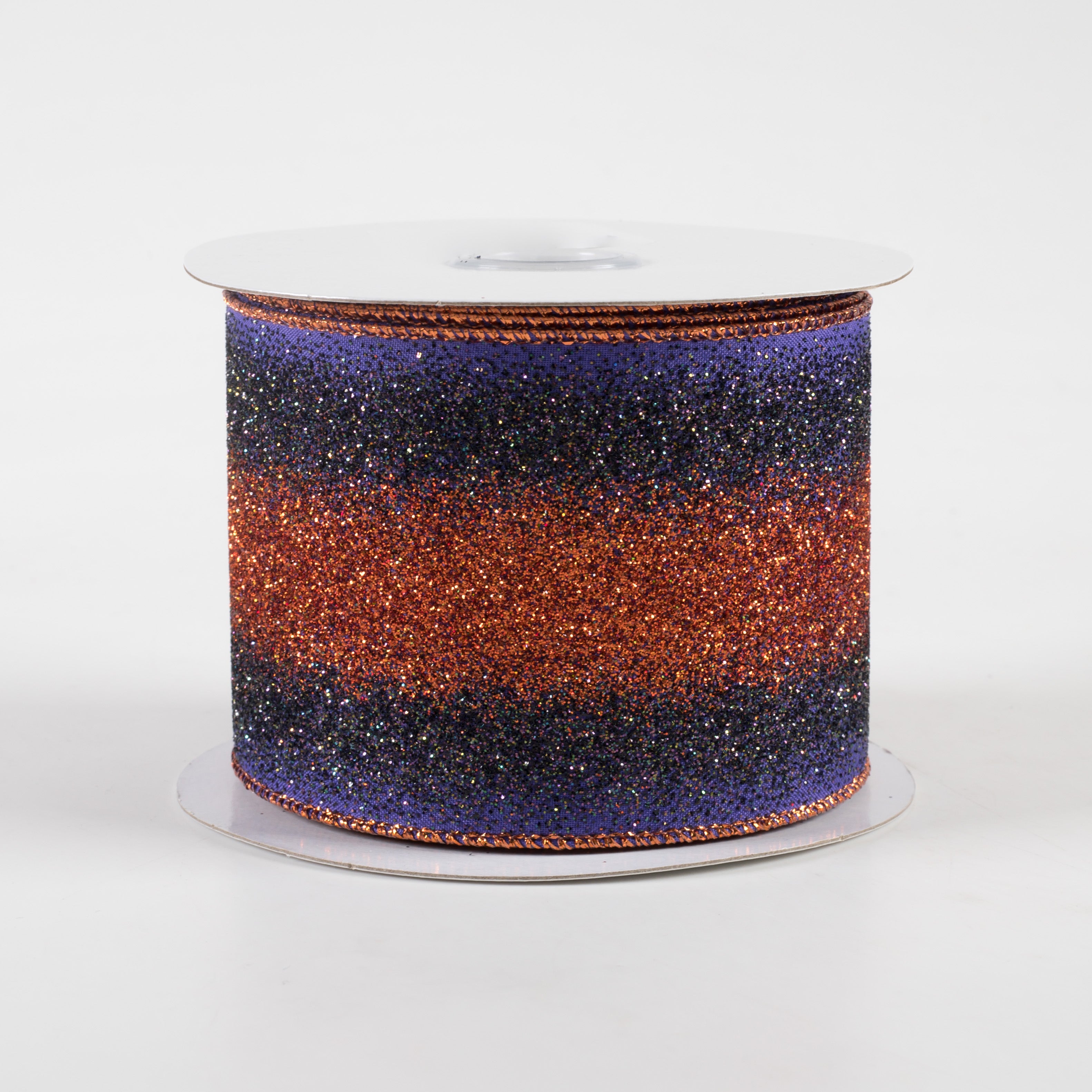 2.5" Gradient Glitter Ombré Ribbon: Purple, Orange, Black (10 Yards)