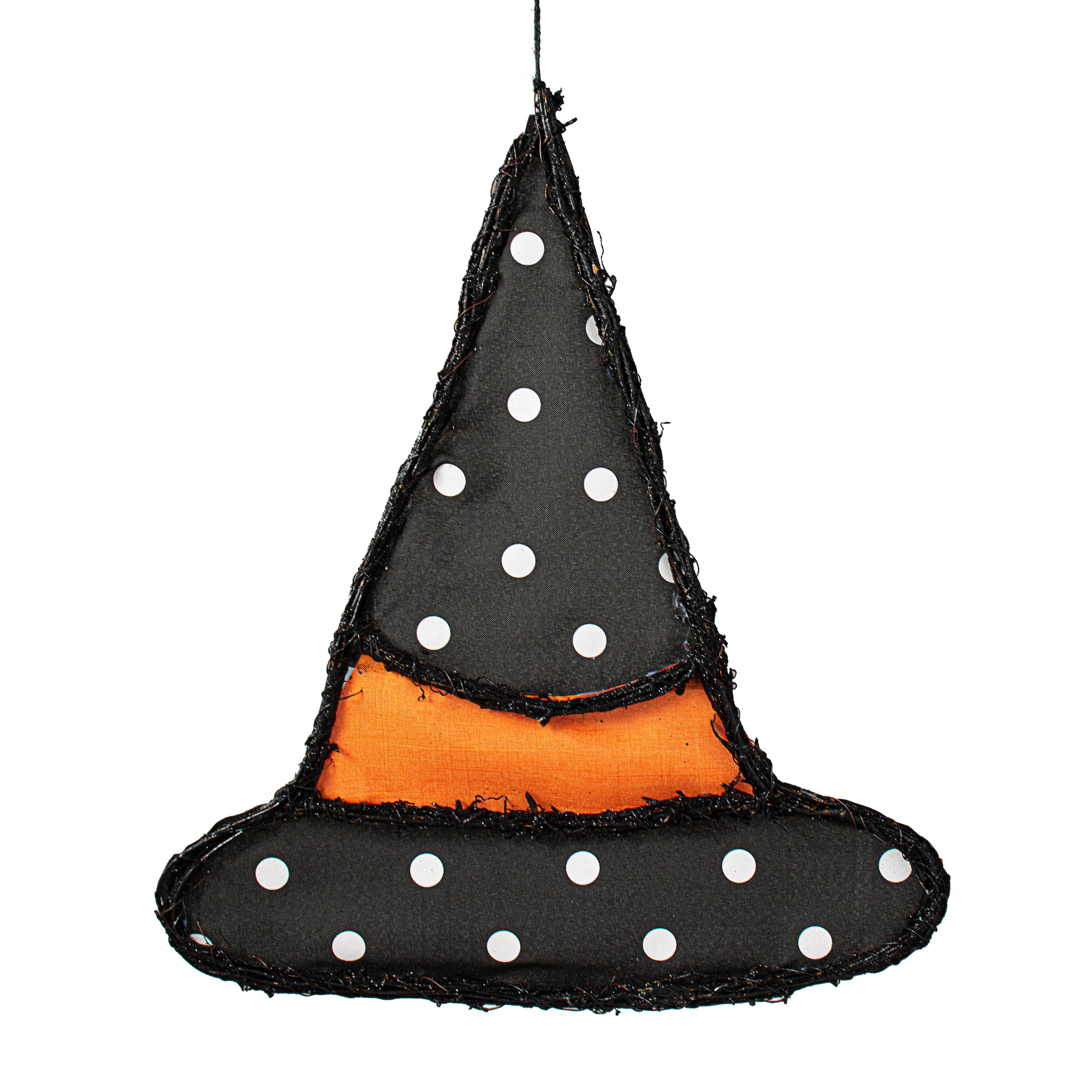 21" Grapevine Hanger: Black Polka Dot Witch Hat Item Number: KG3100