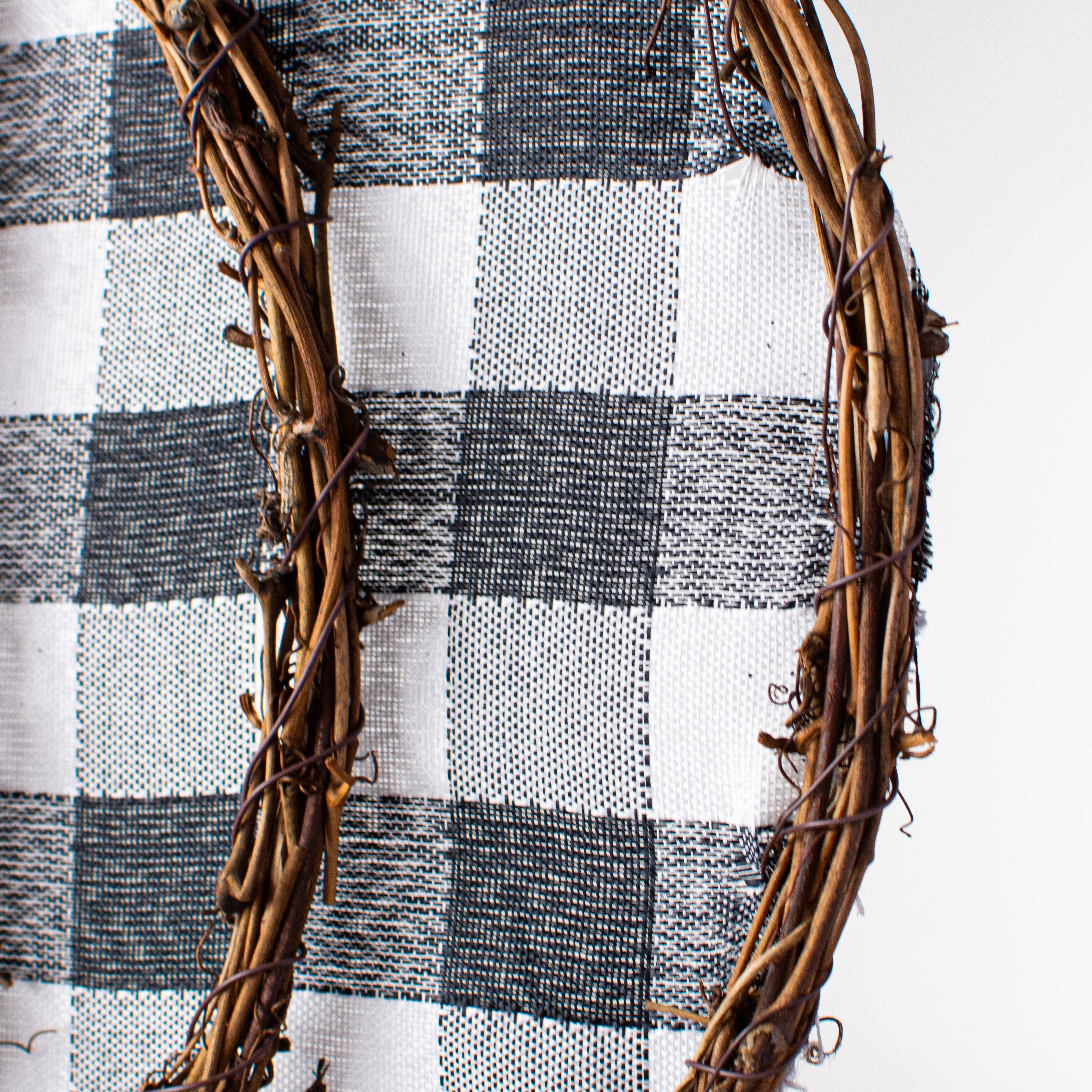 16" Grapevine Hanger: Black & White Check Pumpkin detail photo 3