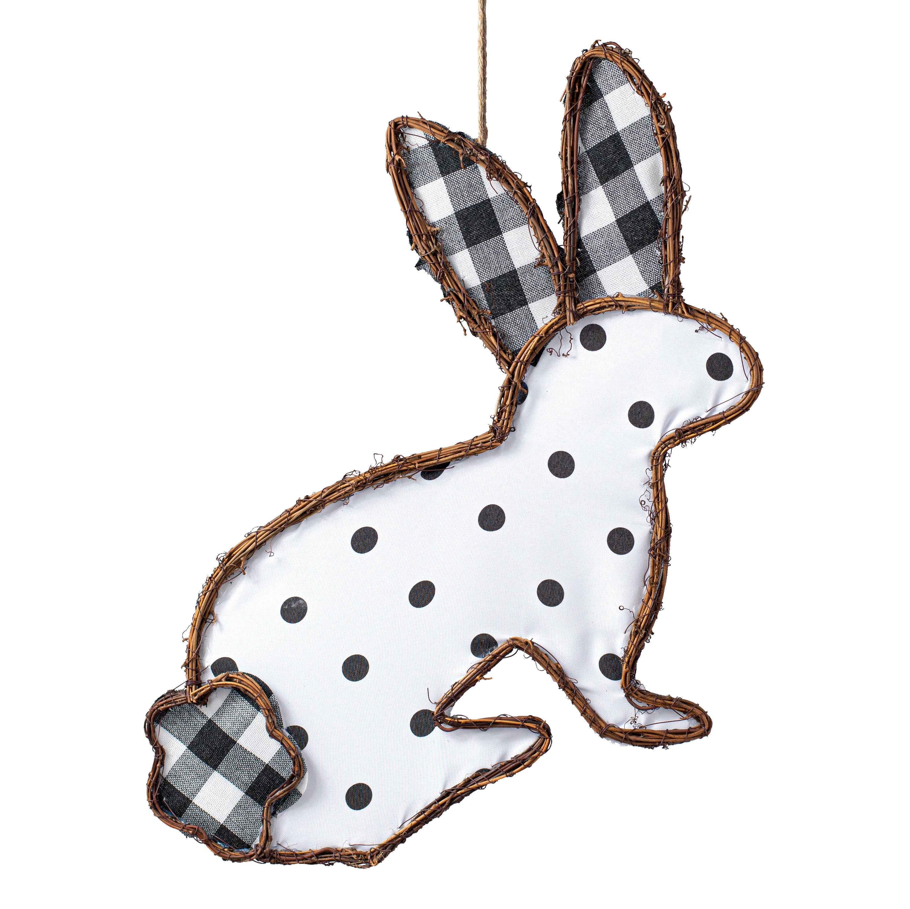 21" Grapevine Hanger: Black & White Polka Dot Check Bunny Rabbit Item Number: KG3072