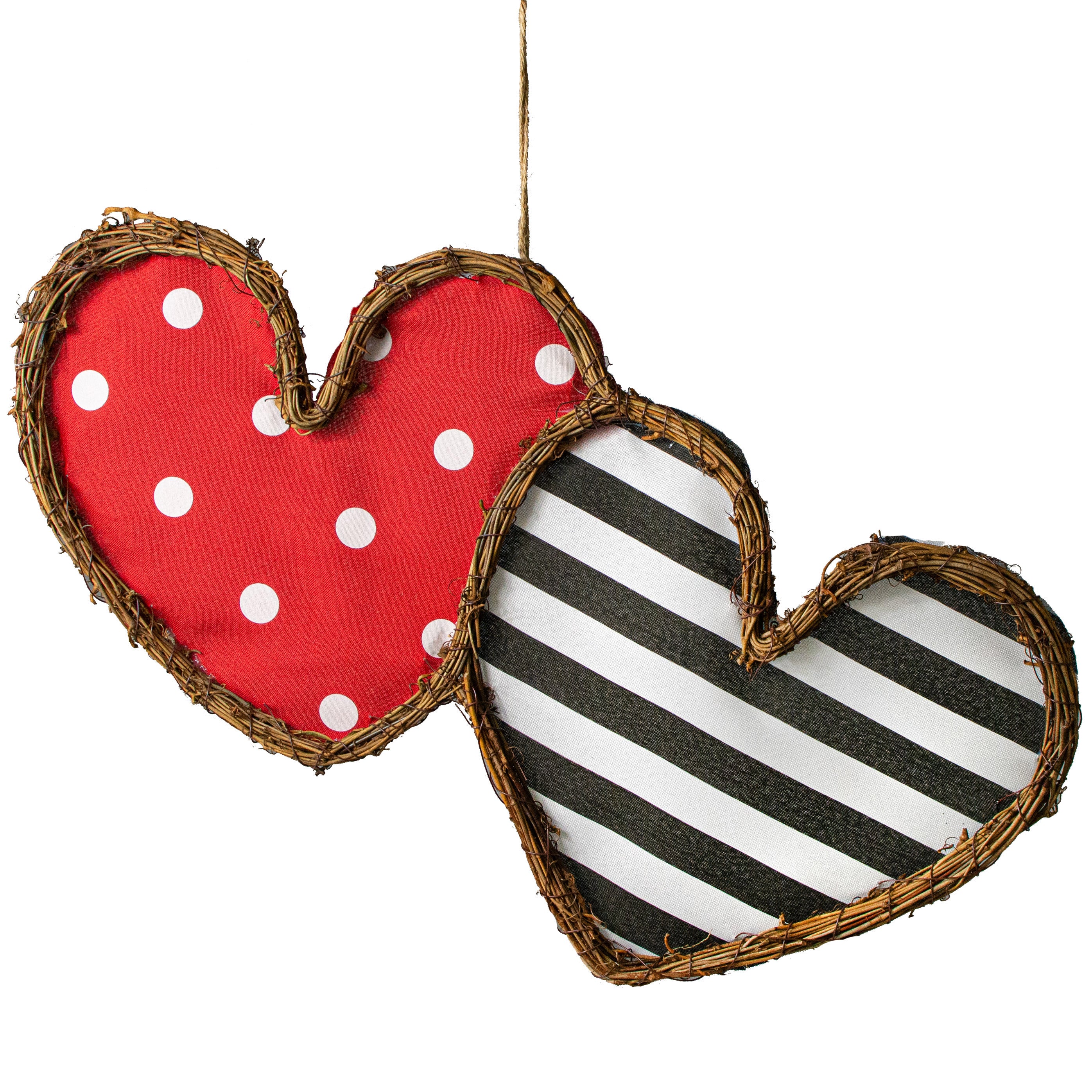 21" Grapevine Hanger: Polka Dots & Stripe Hearts Item Number: KG3023